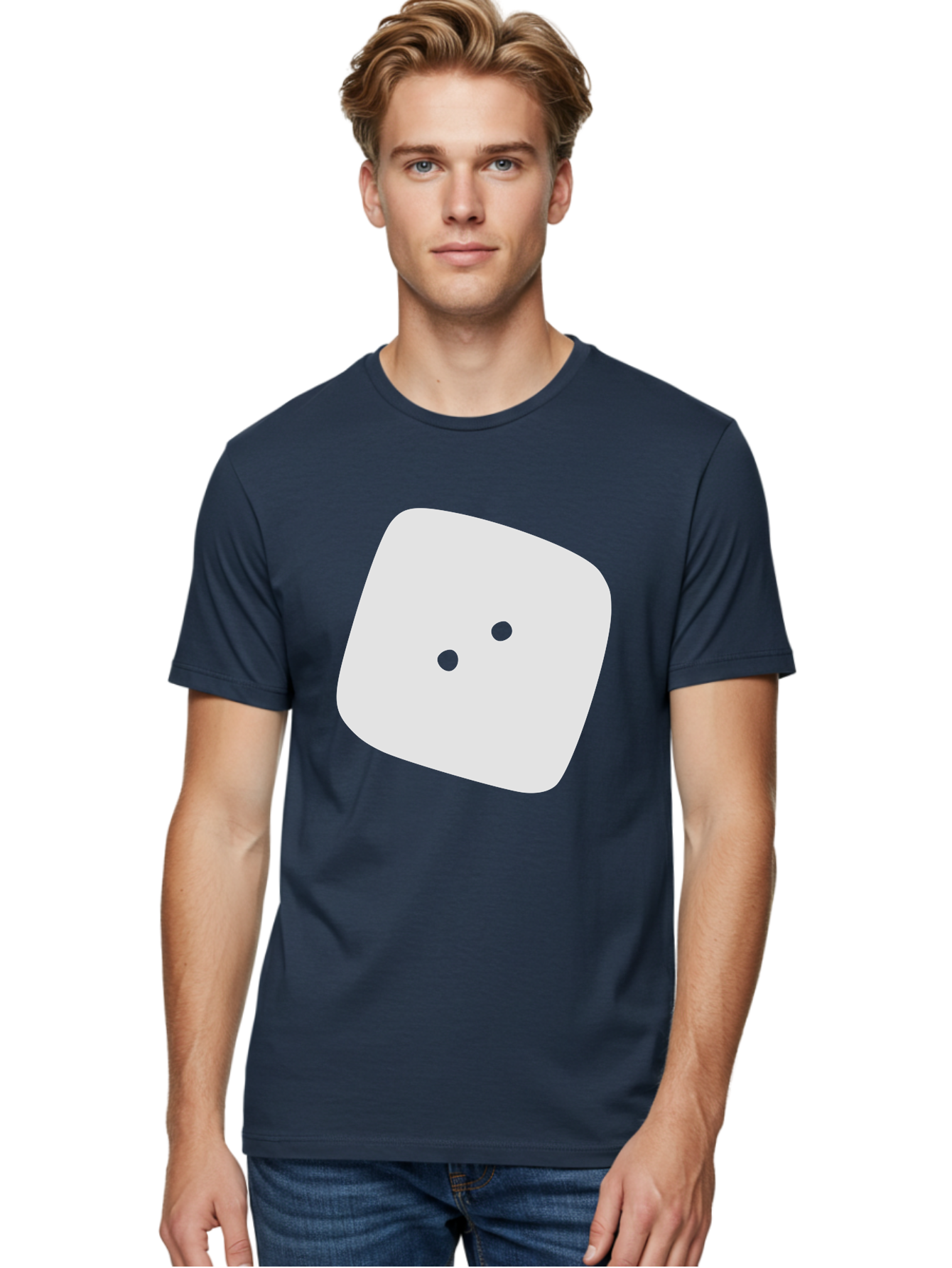 White-Rounded-Square-With-Two-Green-Dots Men'S Graphic Tee, 100% Cotton, Comfortable Casual Summer Wear, Machine Washable, Simple Smiley Face, Minimalist Design, Cute Emoji, Rounded Square Shape, Green Dots, Friendly Expression, Digital Icon, Aac137