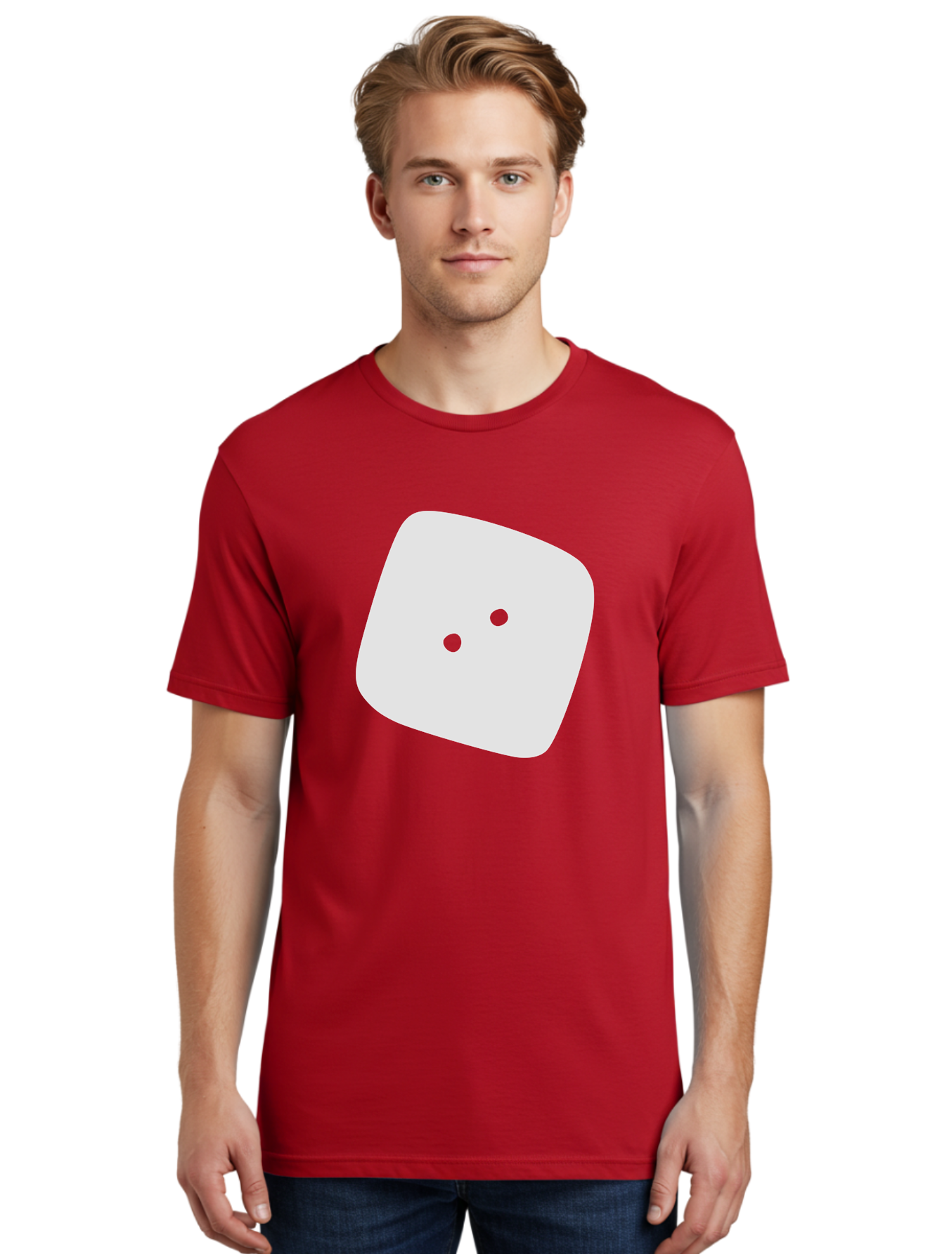 White-Rounded-Square-With-Two-Green-Dots Men'S Graphic Tee, 100% Cotton, Comfortable Casual Summer Wear, Machine Washable, Simple Smiley Face, Minimalist Design, Cute Emoji, Rounded Square Shape, Green Dots, Friendly Expression, Digital Icon, Aac137