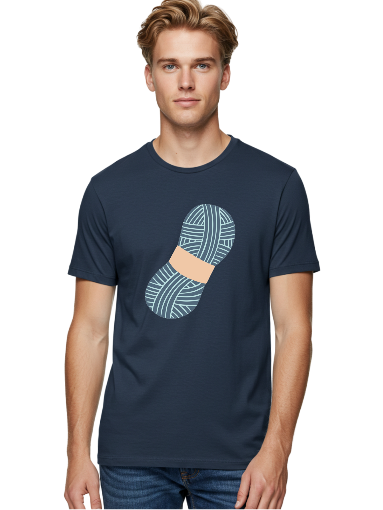 Yarn-Ball-1 Men'S Graphic Tee, 100% Cotton, Comfortable Casual Summer Wear, Machine Washable, Gray Yarn, White Stripes, Yarn Ball, Knitting Supplies, Crochet Materials, Craft Project Aac144