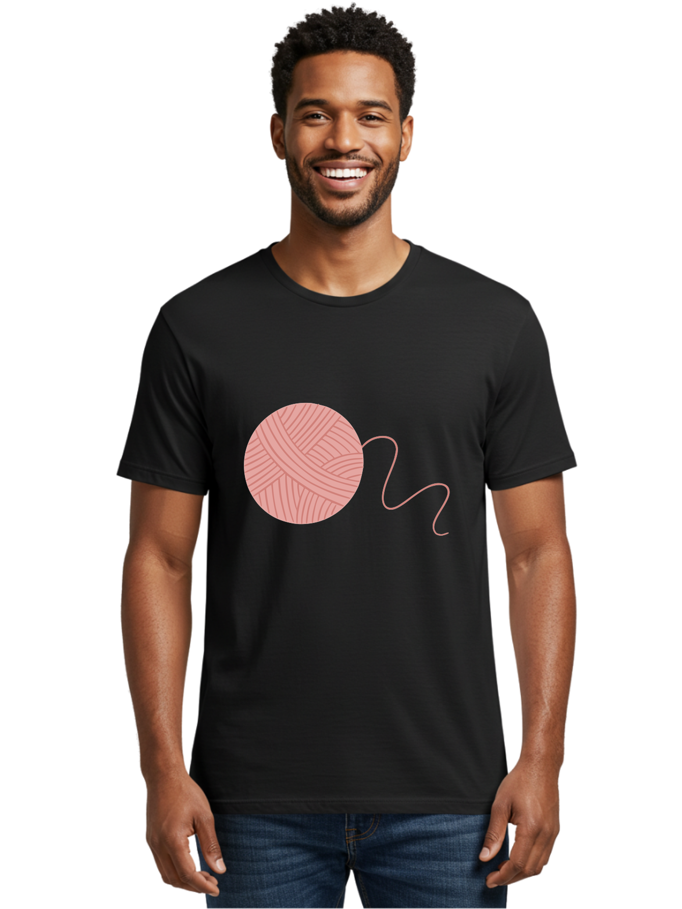Yarn-Ball Men'S Graphic Tee, 100% Cotton, Comfortable Casual Summer Wear, Machine Washable, Pink Yarn, Ball Of Yarn, Knitting Supplies, Crochet Materials, Crafting Tools, Handmade Hobby, Diy Project, Yarn Thread, Pink Color Aac145