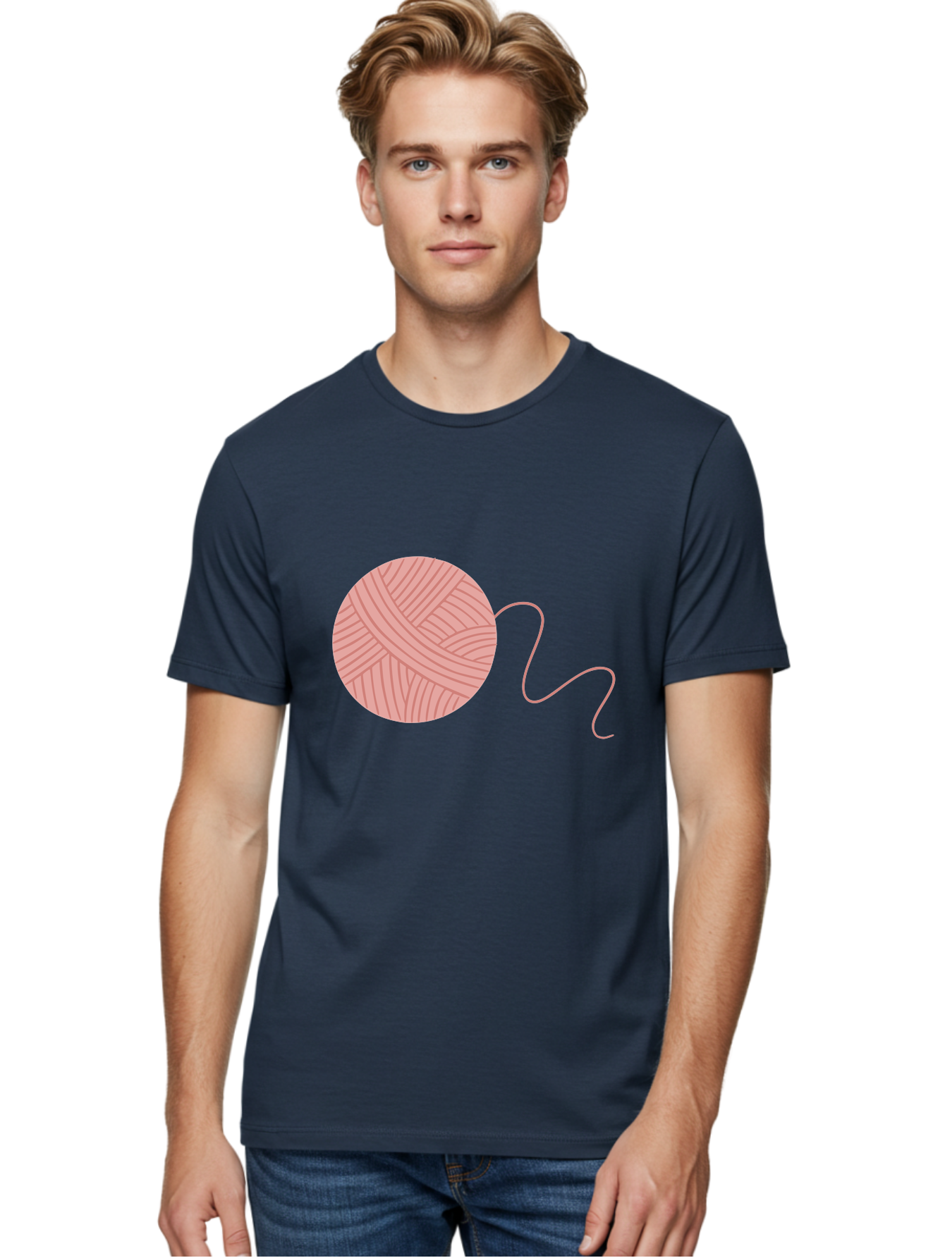 Yarn-Ball Men'S Graphic Tee, 100% Cotton, Comfortable Casual Summer Wear, Machine Washable, Pink Yarn, Ball Of Yarn, Knitting Supplies, Crochet Materials, Crafting Tools, Handmade Hobby, Diy Project, Yarn Thread, Pink Color Aac145