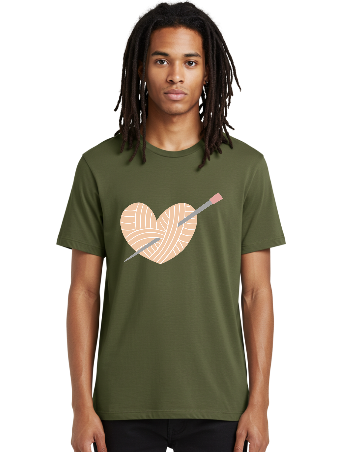 Yarn-Heart-Knitting-Needles Men'S Graphic Tee, 100% Cotton, Comfortable Casual Summer Wear, Machine Washable, Heart Shaped Yarn, Knitting Needles, Crochet, Handmade, Pink Yarn, Crafting, Hobby, Fiber Art, Knitting, Diy Aac147