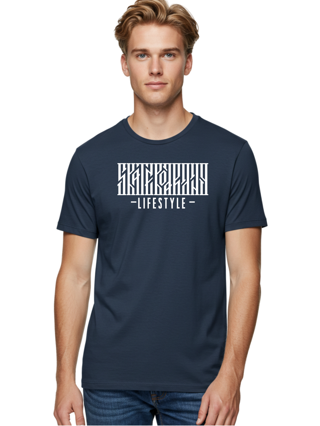 Lifestyle-1 Men'S Graphic Tee, 100% Cotton, Comfortable Casual Summer Wear, Machine Washable, Lifestyle Branding, White Typography, Modern Design, Geometric Patterns, Fashion Statement, Urban Style, Chic Aesthetics Aac151