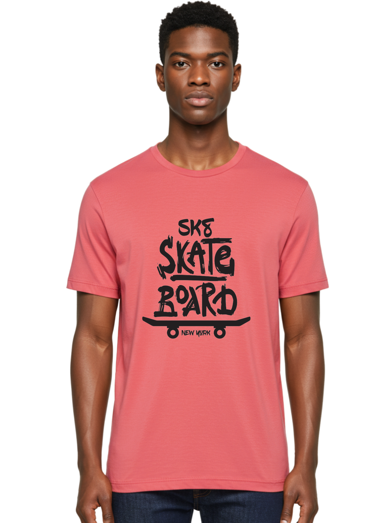 Sk8-Skate-Board-New-York Men'S Graphic Tee, 100% Cotton, Comfortable Casual Summer Wear, Machine Washable, Skateboard Culture, Street Skateboarding, New York Skate Scene, Skateboard Graphics, Urban Sports, Action Sports, Skateboard Art, Aac165