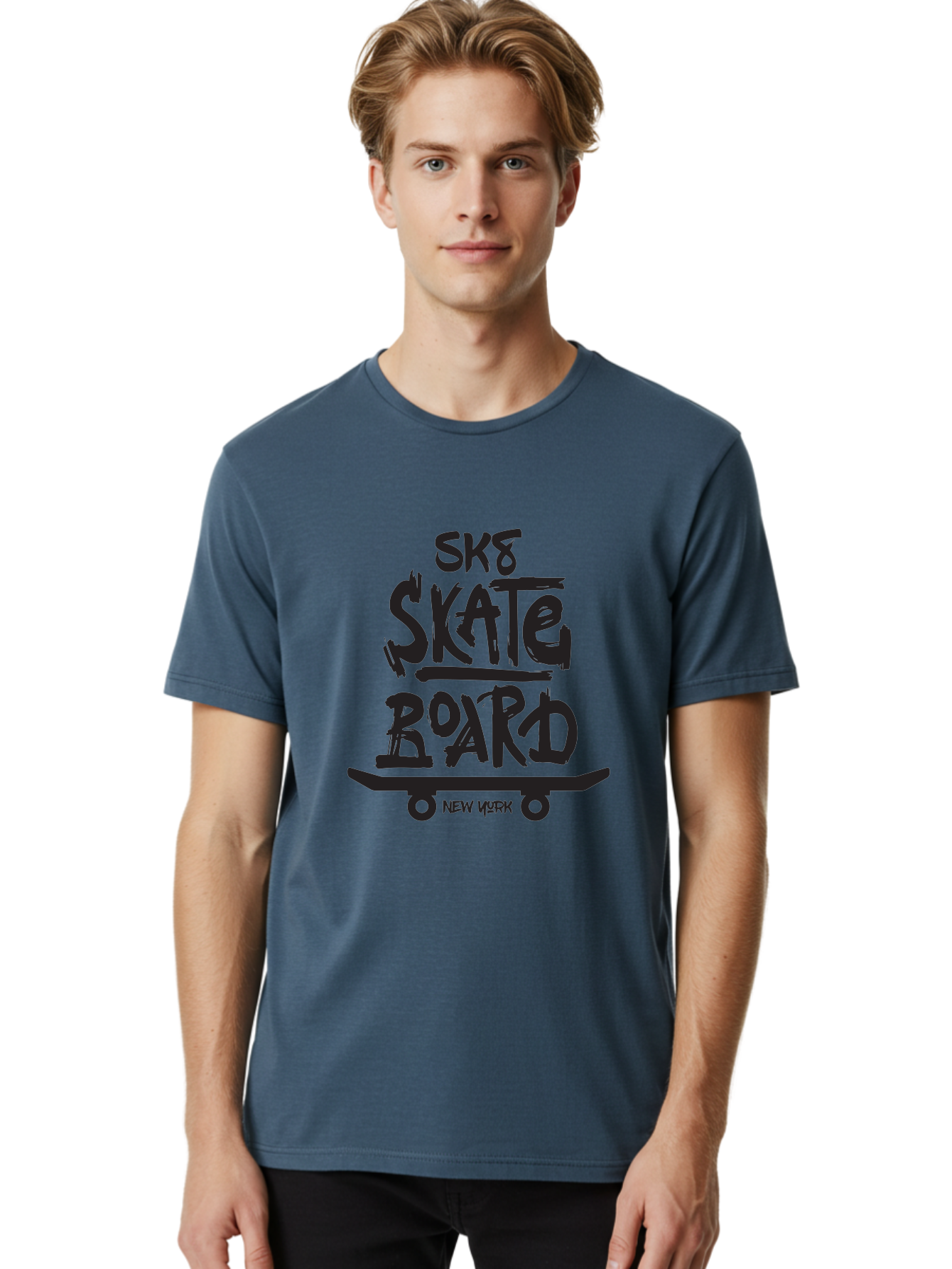 Sk8-Skate-Board-New-York Men'S Graphic Tee, 100% Cotton, Comfortable Casual Summer Wear, Machine Washable, Skateboard Culture, Street Skateboarding, New York Skate Scene, Skateboard Graphics, Urban Sports, Action Sports, Skateboard Art, Aac165