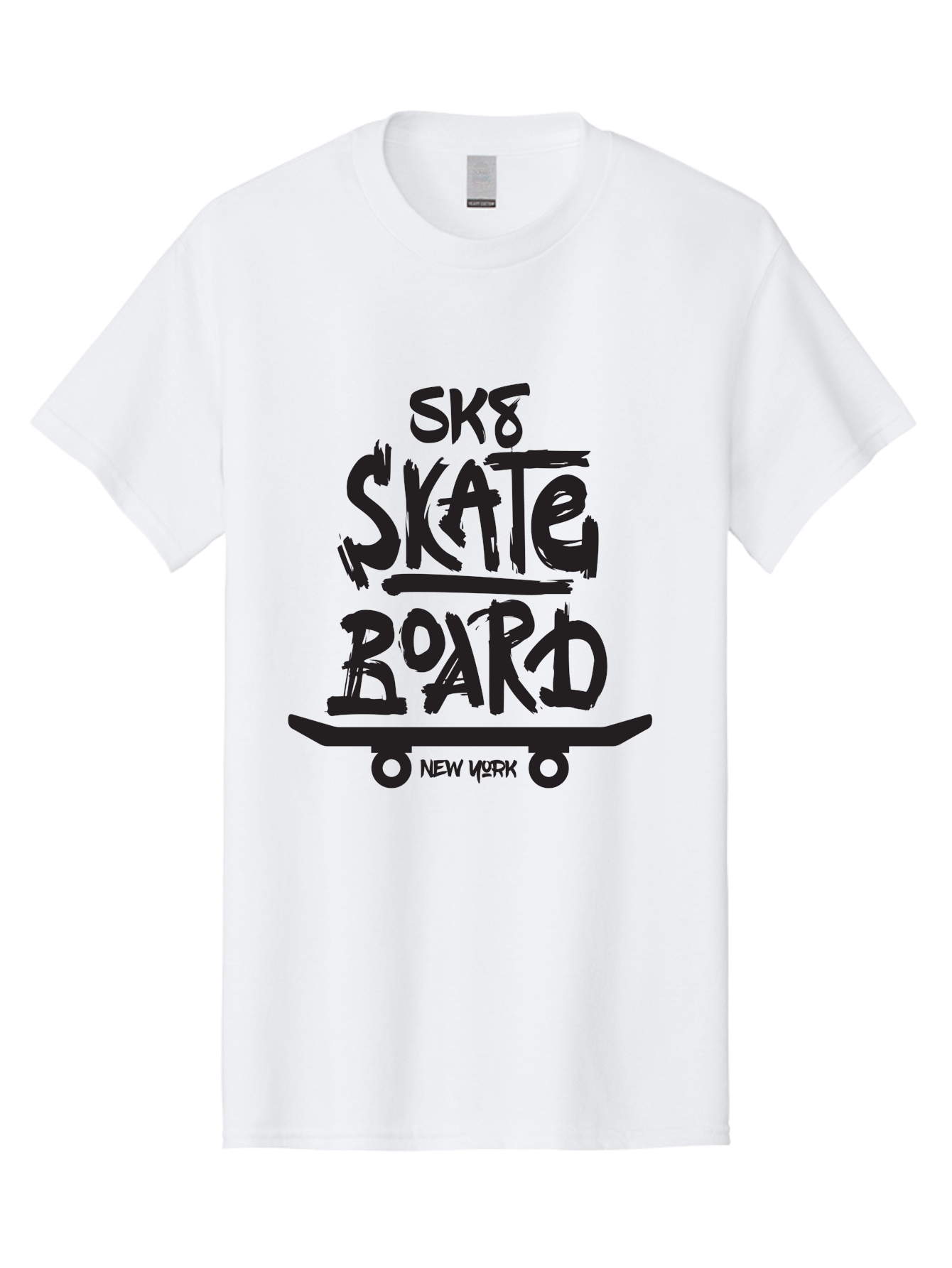 Sk8-Skate-Board-New-York Men'S Graphic Tee, 100% Cotton, Comfortable Casual Summer Wear, Machine Washable, Skateboard Culture, Street Skateboarding, New York Skate Scene, Skateboard Graphics, Urban Sports, Action Sports, Skateboard Art, Aac165