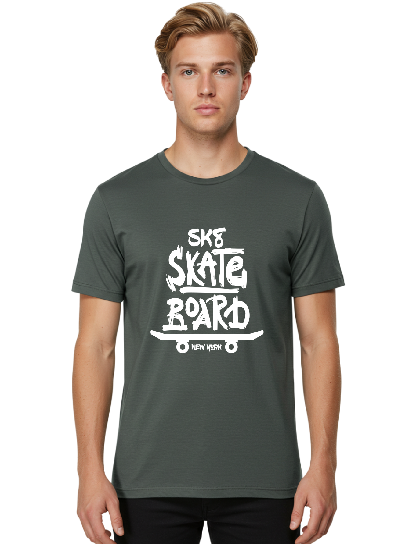 Sk8-Skate-Board Men'S Graphic Tee, 100% Cotton, Comfortable Casual Summer Wear, Machine Washable, Skateboarding Culture, Streetwear Fashion, New York, Urban Lifestyle, Skateboard Graphics, Skate Tricks Aac166
