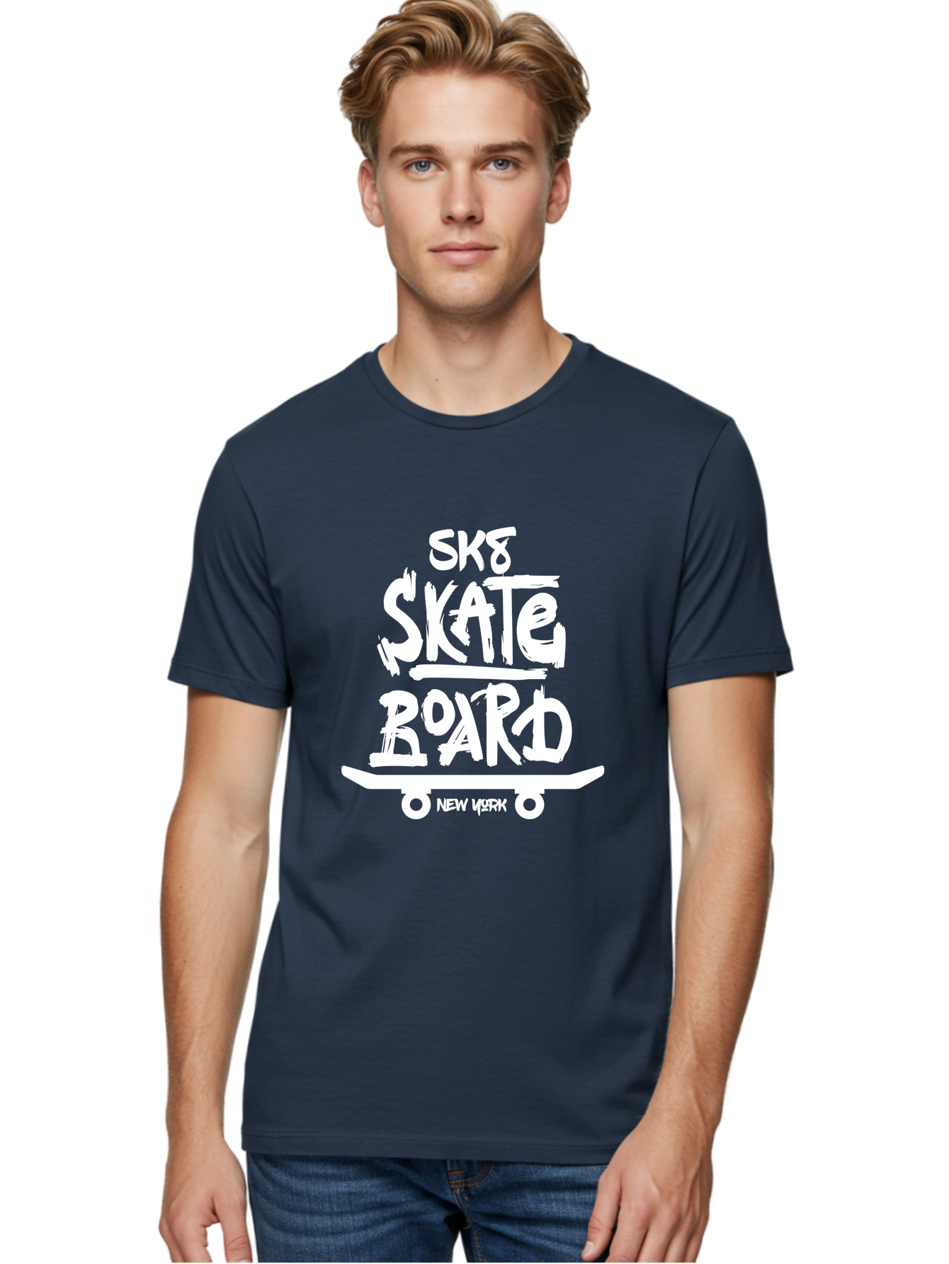 Sk8-Skate-Board Men'S Graphic Tee, 100% Cotton, Comfortable Casual Summer Wear, Machine Washable, Skateboarding Culture, Streetwear Fashion, New York, Urban Lifestyle, Skateboard Graphics, Skate Tricks Aac166