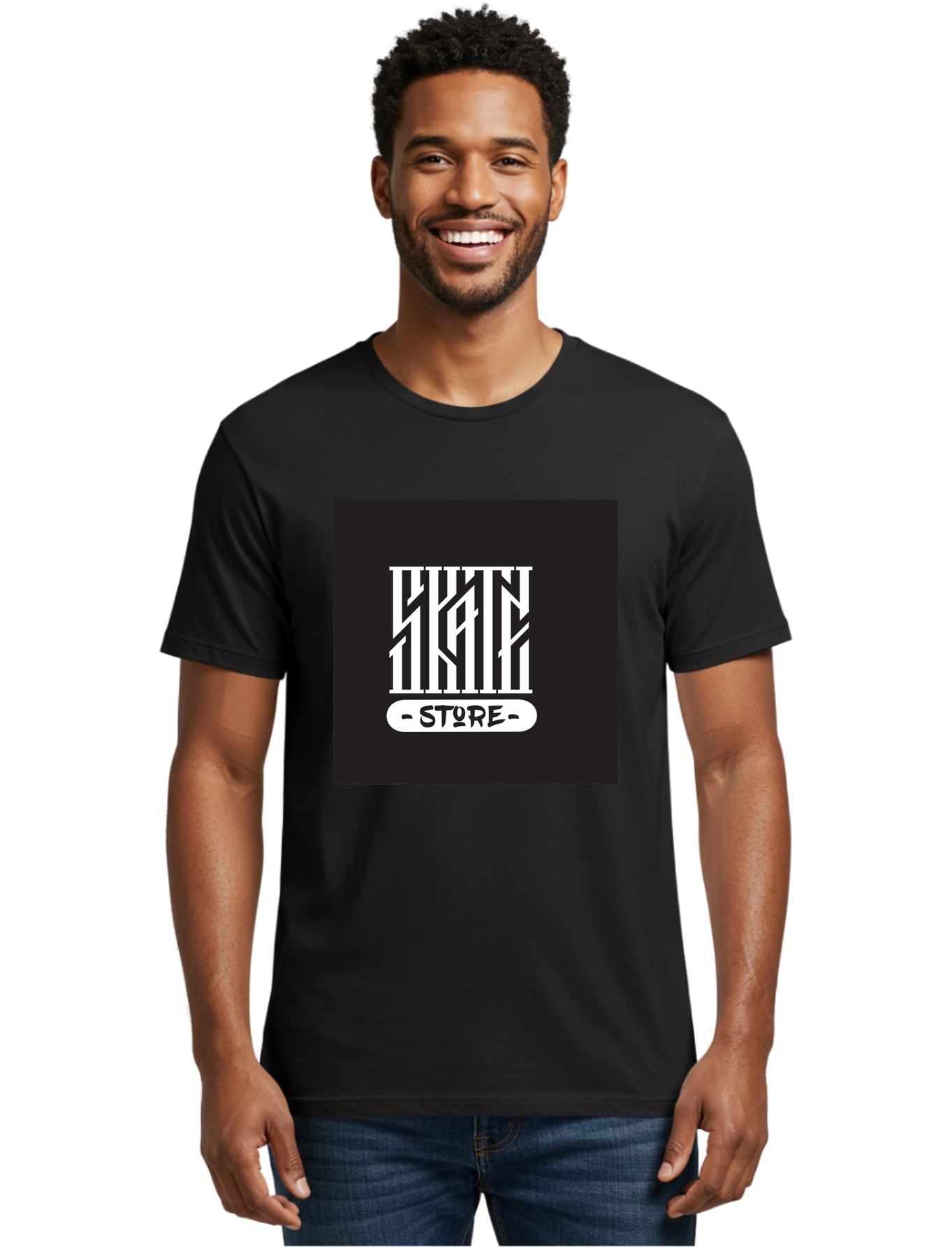 Skate-Store Men'S Graphic Tee, 100% Cotton, Comfortable Casual Summer Wear, Machine Washable, Storefront Branding, Streetwear Apparel, Skat Store, Urban Fashion, Modern Typography, Contemporary Design, Black And White Aesthetic Aac171
