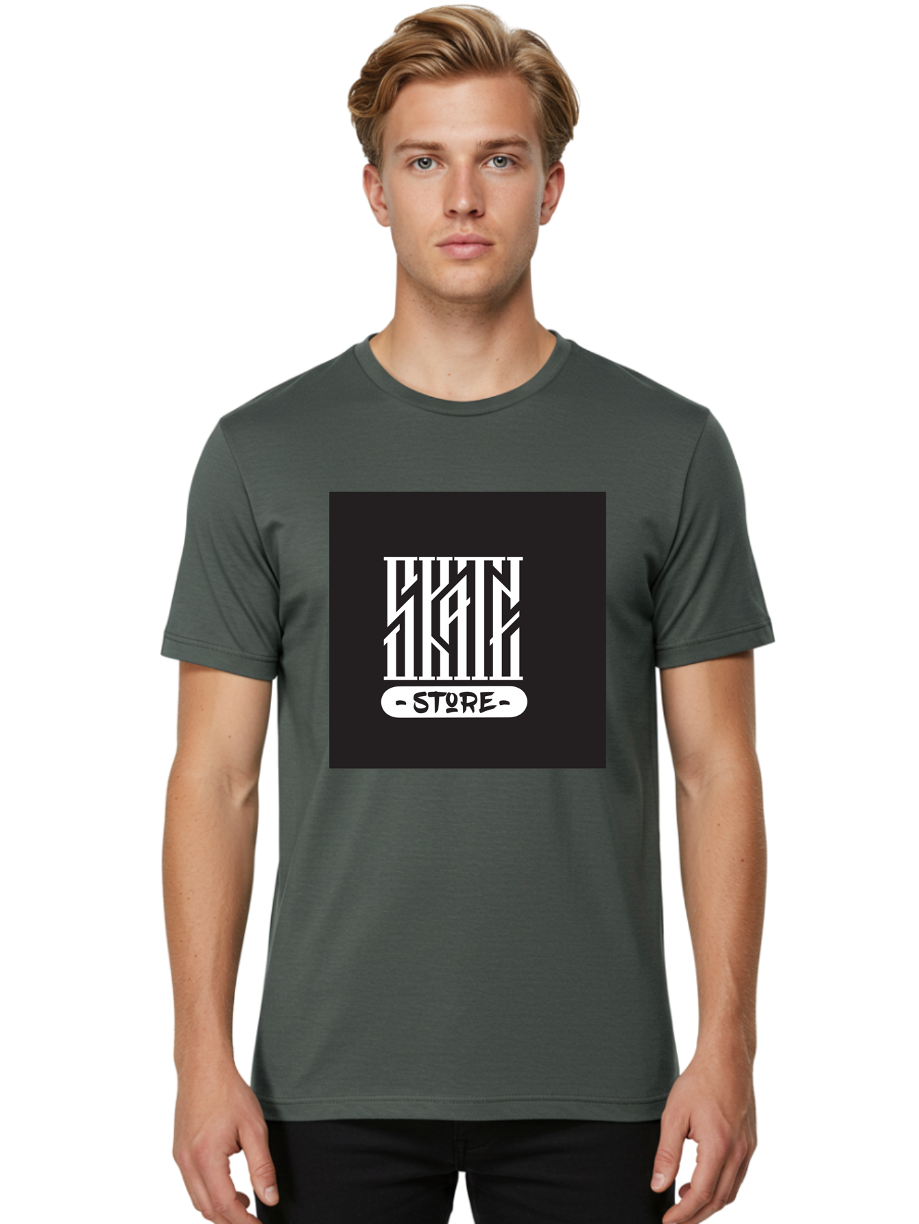 Skate-Store Men'S Graphic Tee, 100% Cotton, Comfortable Casual Summer Wear, Machine Washable, Storefront Branding, Streetwear Apparel, Skat Store, Urban Fashion, Modern Typography, Contemporary Design, Black And White Aesthetic Aac171