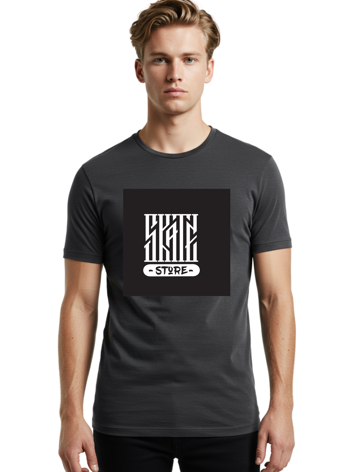 Skate-Store Men'S Graphic Tee, 100% Cotton, Comfortable Casual Summer Wear, Machine Washable, Storefront Branding, Streetwear Apparel, Skat Store, Urban Fashion, Modern Typography, Contemporary Design, Black And White Aesthetic Aac171
