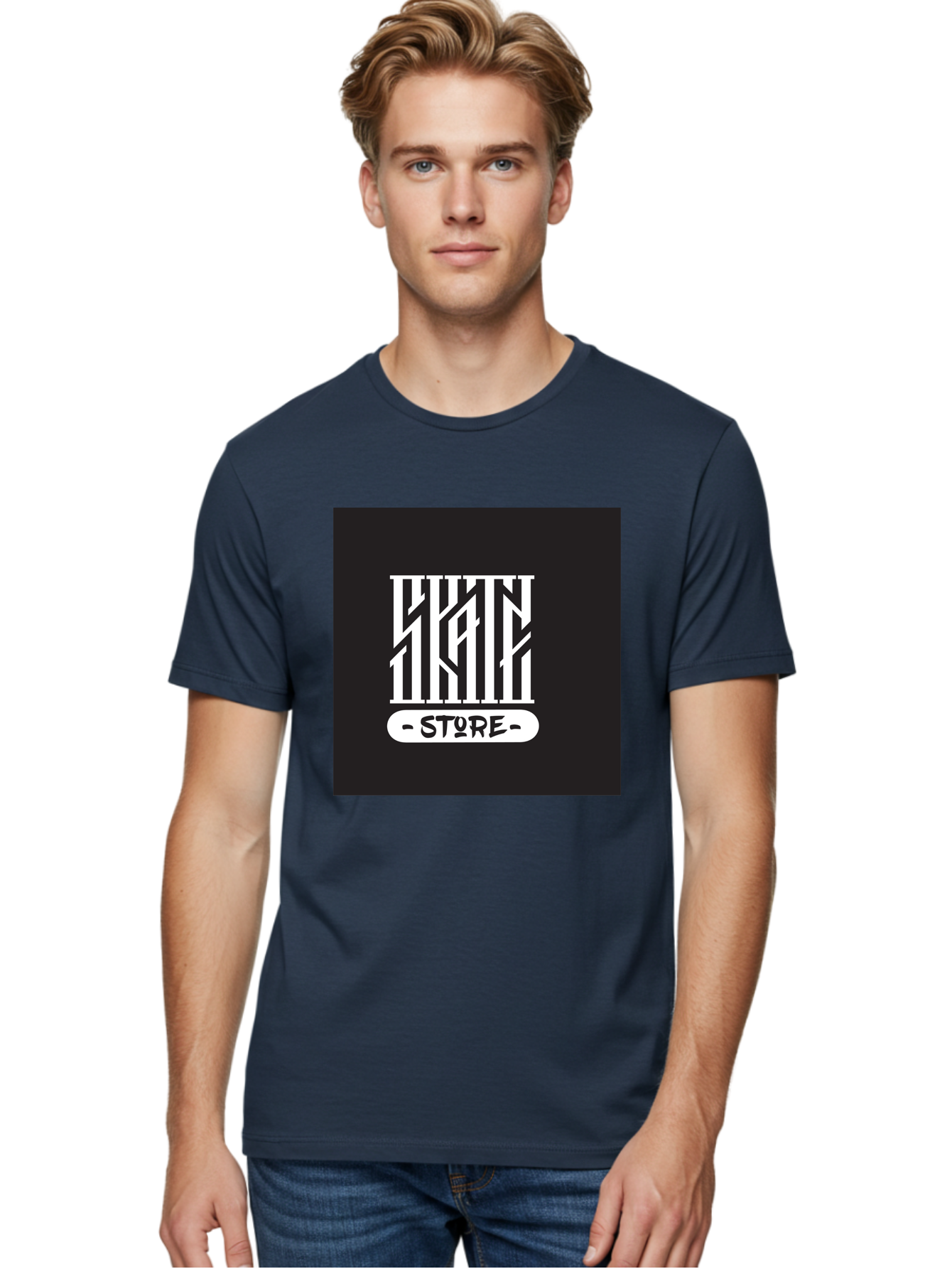 Skate-Store Men'S Graphic Tee, 100% Cotton, Comfortable Casual Summer Wear, Machine Washable, Storefront Branding, Streetwear Apparel, Skat Store, Urban Fashion, Modern Typography, Contemporary Design, Black And White Aesthetic Aac171