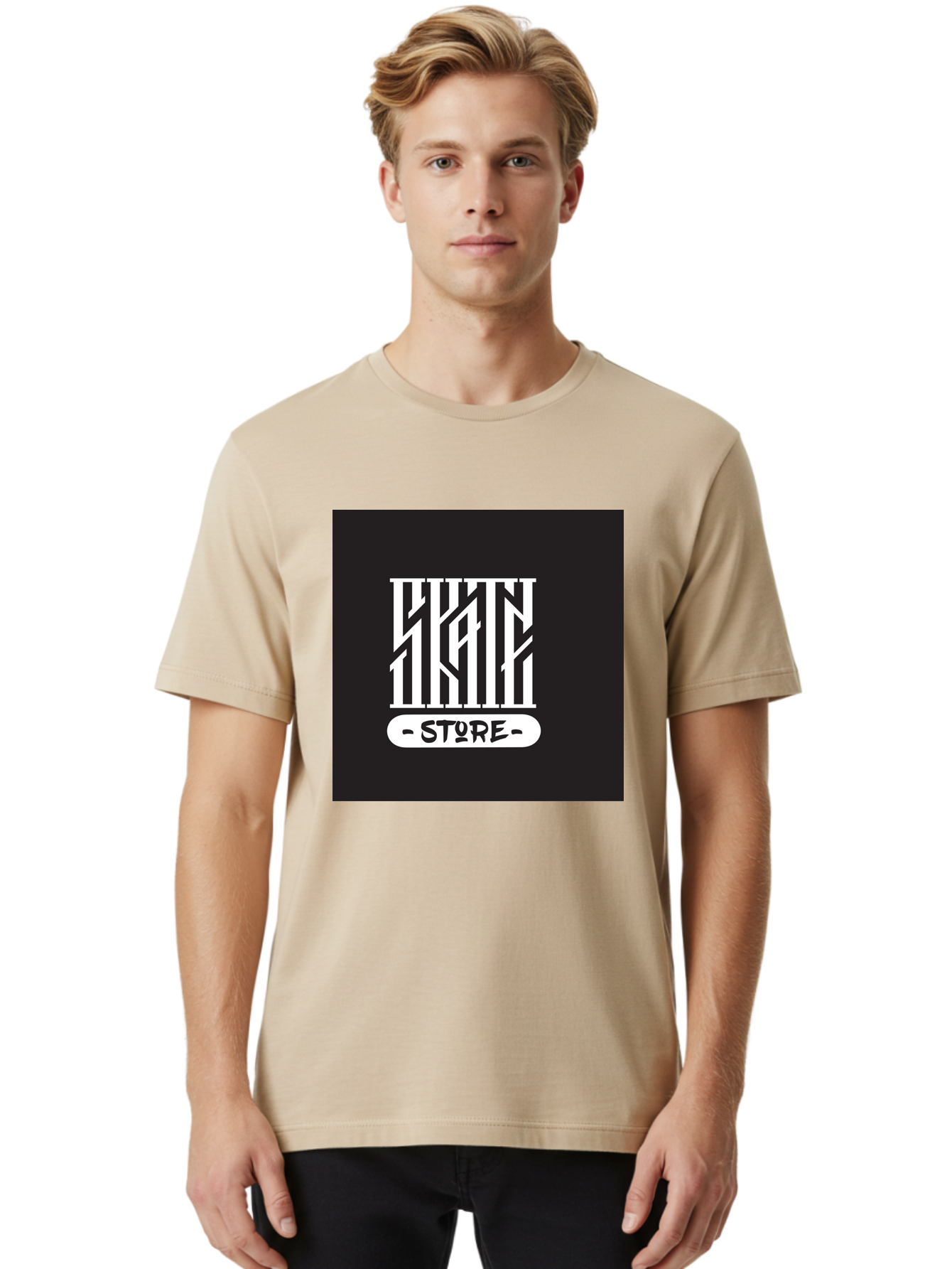 Skate-Store Men'S Graphic Tee, 100% Cotton, Comfortable Casual Summer Wear, Machine Washable, Storefront Branding, Streetwear Apparel, Skat Store, Urban Fashion, Modern Typography, Contemporary Design, Black And White Aesthetic Aac171