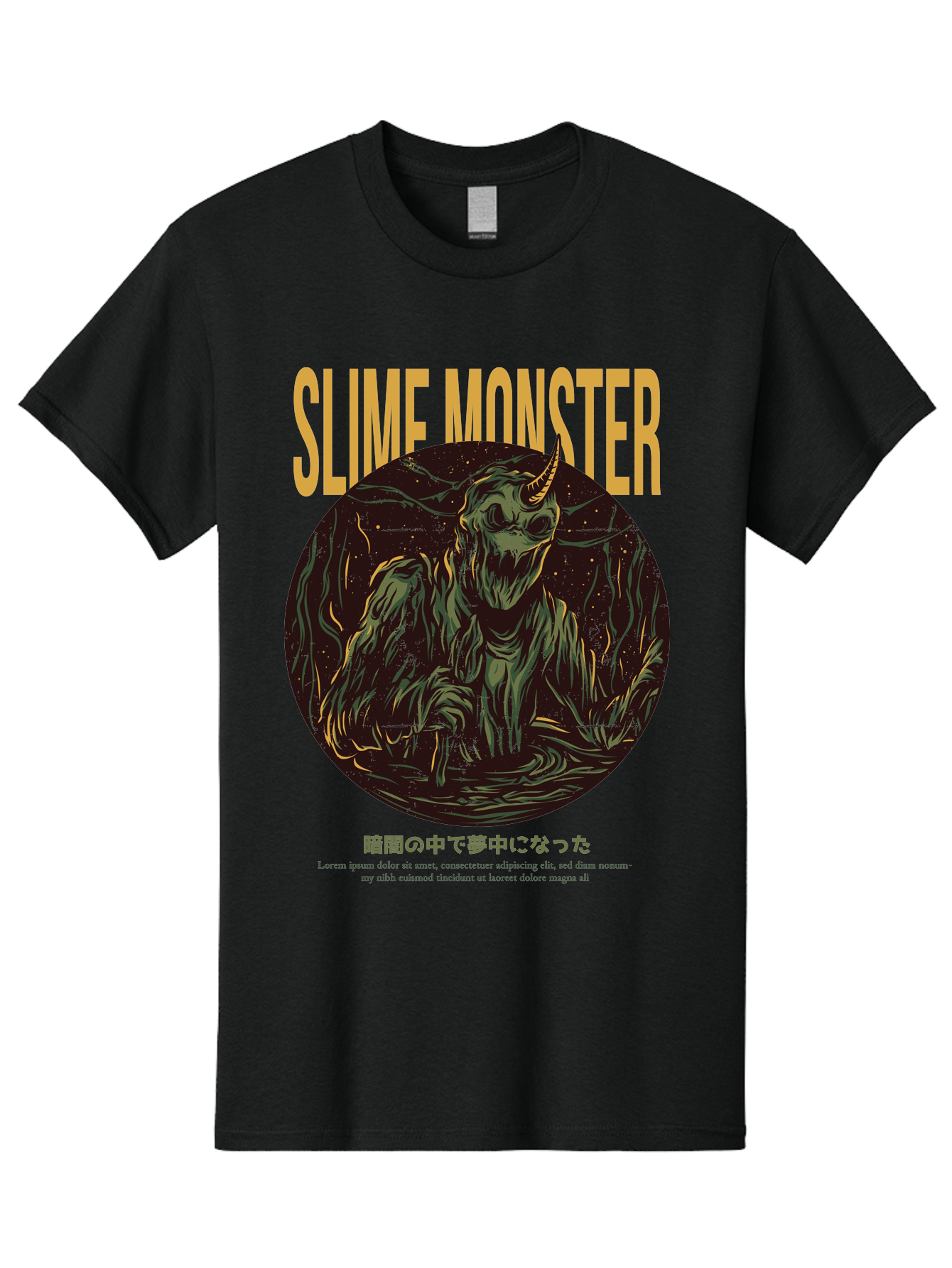 Slime-Monster Men'S Graphic Tee, 100% Cotton, Comfortable Casual Summer Wear, Machine Washable, Slime Monster, Fantasy Creature, Cartoon Illustration, Monster With Horn, Mysterious Being, Dark Forest, Eerie Atmosphere, Mystical Art, Aac175
