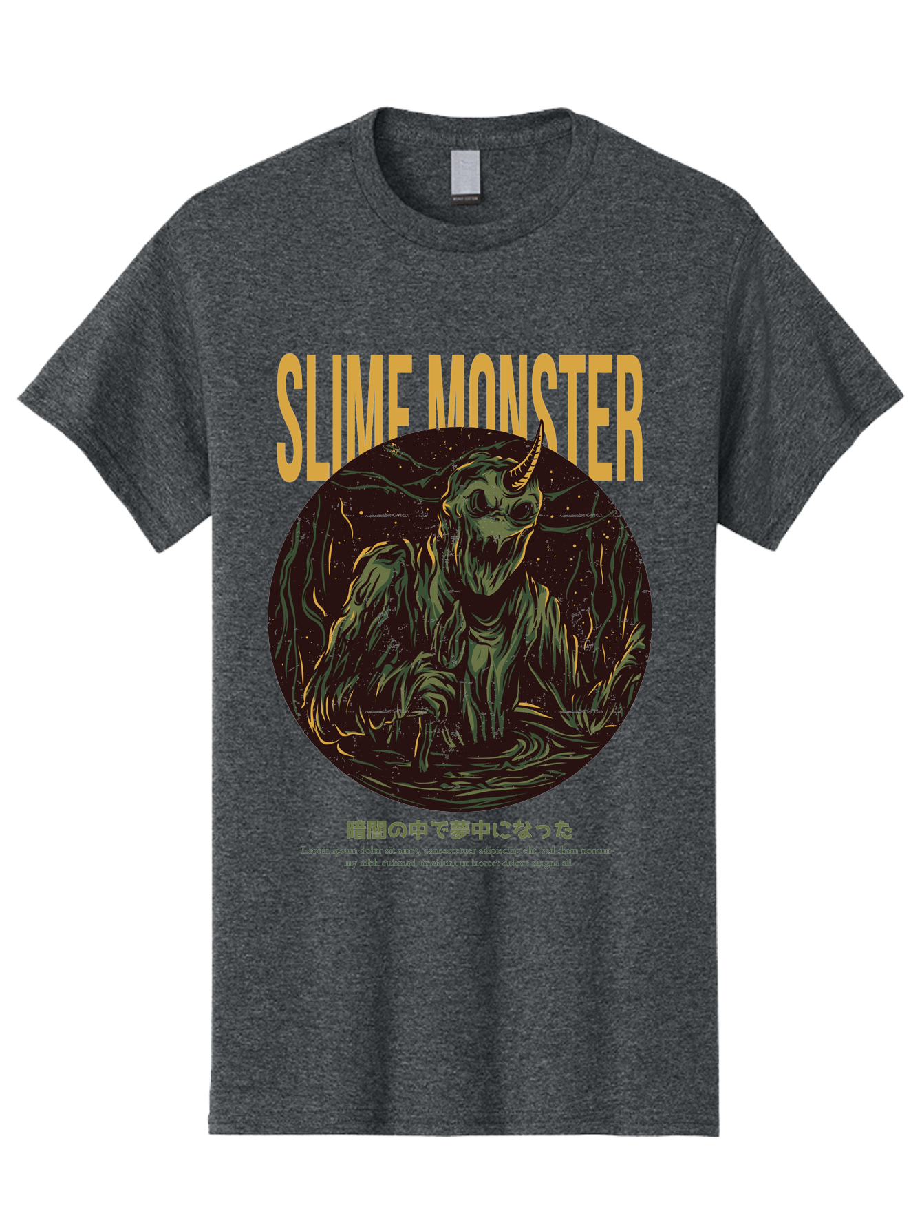 Slime-Monster Men'S Graphic Tee, 100% Cotton, Comfortable Casual Summer Wear, Machine Washable, Slime Monster, Fantasy Creature, Cartoon Illustration, Monster With Horn, Mysterious Being, Dark Forest, Eerie Atmosphere, Mystical Art, Aac175