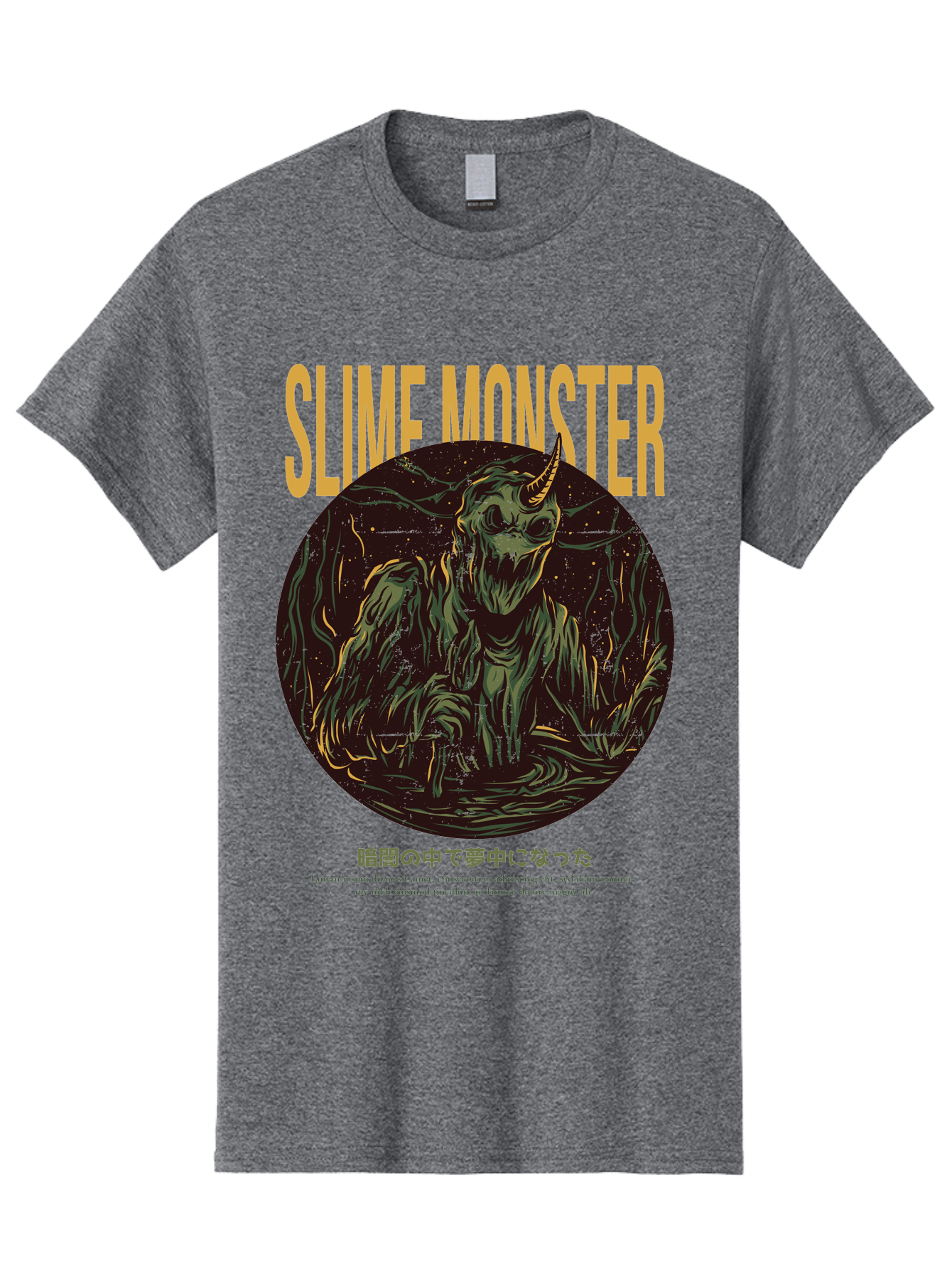 Slime-Monster Men'S Graphic Tee, 100% Cotton, Comfortable Casual Summer Wear, Machine Washable, Slime Monster, Fantasy Creature, Cartoon Illustration, Monster With Horn, Mysterious Being, Dark Forest, Eerie Atmosphere, Mystical Art, Aac175