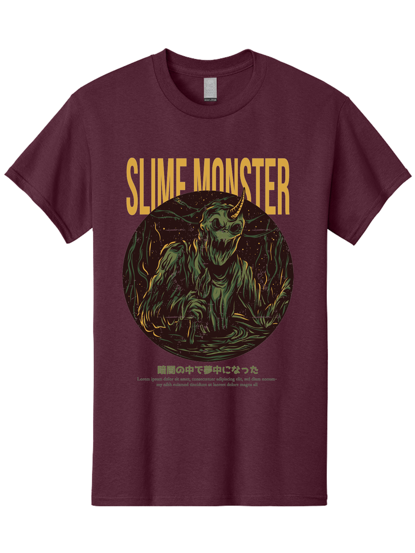 Slime-Monster Men'S Graphic Tee, 100% Cotton, Comfortable Casual Summer Wear, Machine Washable, Slime Monster, Fantasy Creature, Cartoon Illustration, Monster With Horn, Mysterious Being, Dark Forest, Eerie Atmosphere, Mystical Art, Aac175