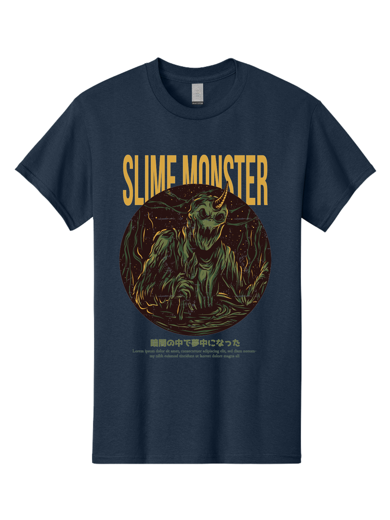 Slime-Monster Men'S Graphic Tee, 100% Cotton, Comfortable Casual Summer Wear, Machine Washable, Slime Monster, Fantasy Creature, Cartoon Illustration, Monster With Horn, Mysterious Being, Dark Forest, Eerie Atmosphere, Mystical Art, Aac175