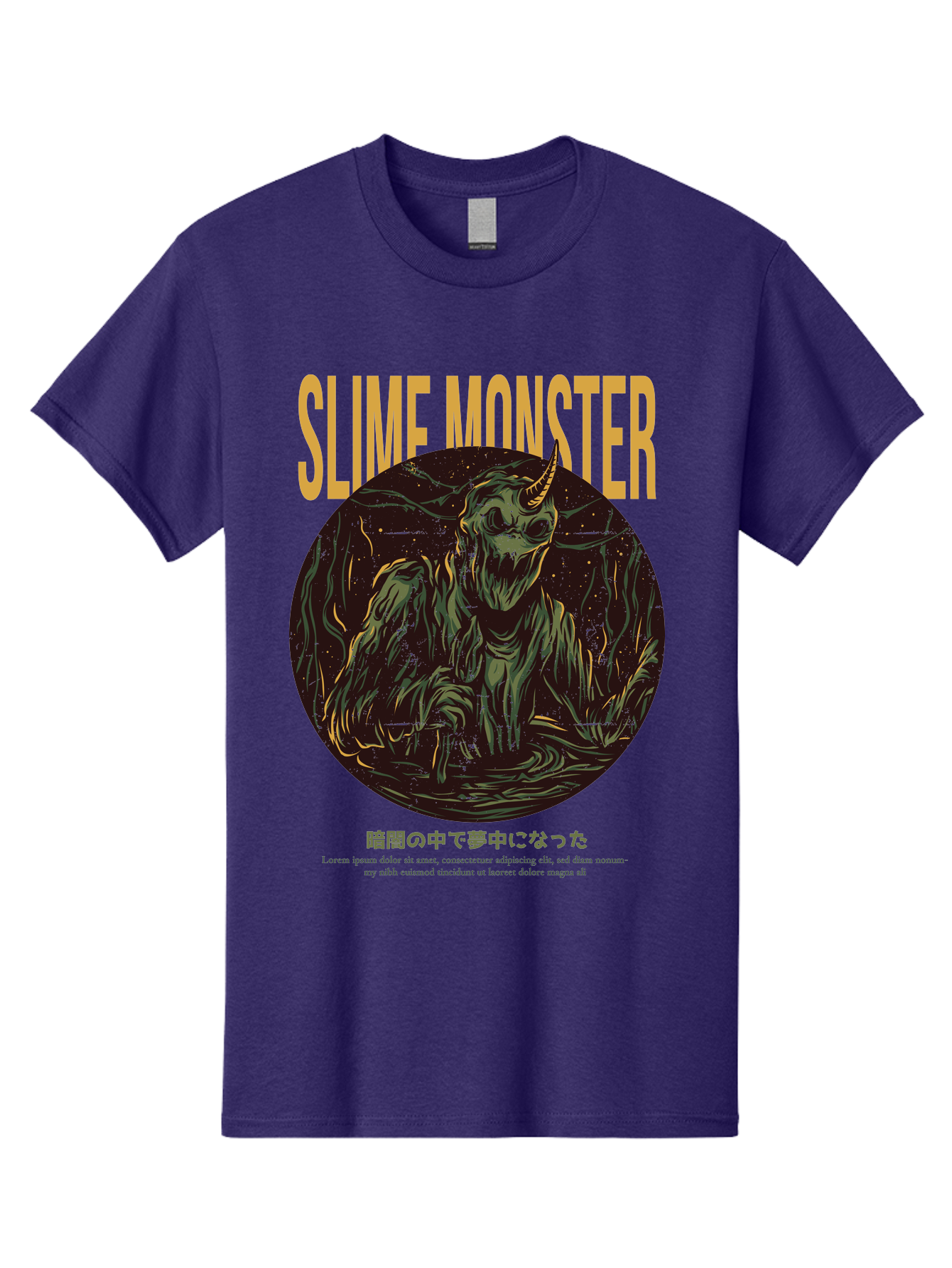 Slime-Monster Men'S Graphic Tee, 100% Cotton, Comfortable Casual Summer Wear, Machine Washable, Slime Monster, Fantasy Creature, Cartoon Illustration, Monster With Horn, Mysterious Being, Dark Forest, Eerie Atmosphere, Mystical Art, Aac175