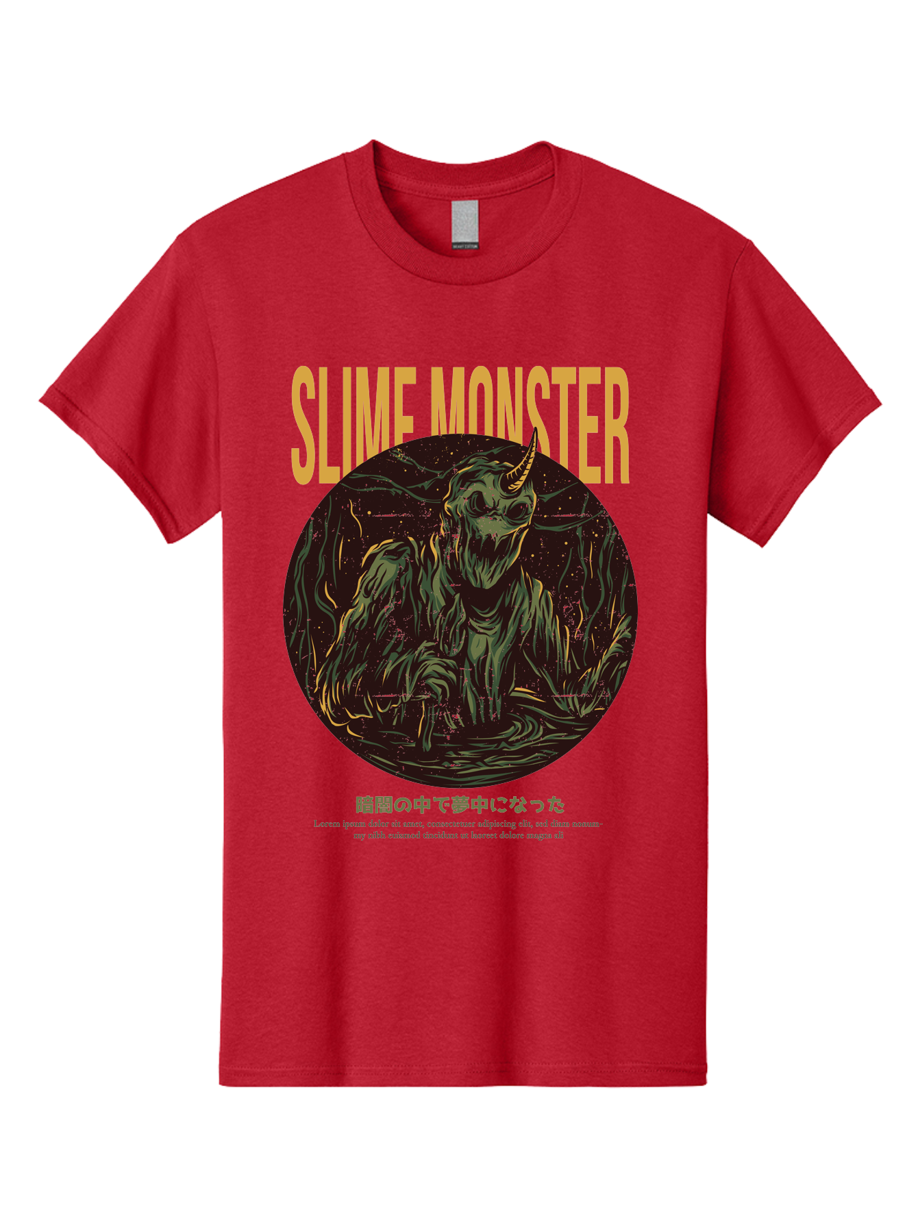 Slime-Monster Men'S Graphic Tee, 100% Cotton, Comfortable Casual Summer Wear, Machine Washable, Slime Monster, Fantasy Creature, Cartoon Illustration, Monster With Horn, Mysterious Being, Dark Forest, Eerie Atmosphere, Mystical Art, Aac175