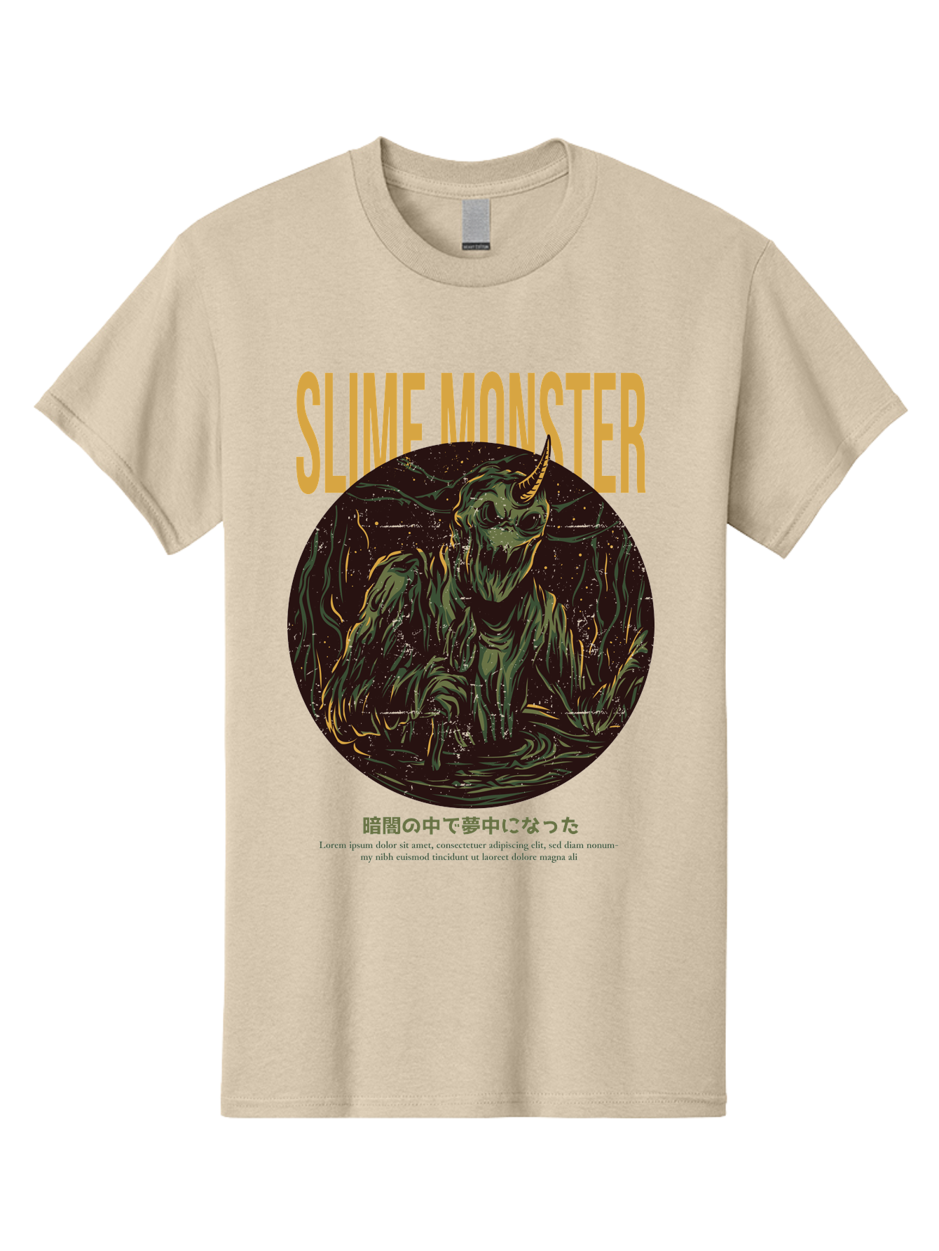 Slime-Monster Men'S Graphic Tee, 100% Cotton, Comfortable Casual Summer Wear, Machine Washable, Slime Monster, Fantasy Creature, Cartoon Illustration, Monster With Horn, Mysterious Being, Dark Forest, Eerie Atmosphere, Mystical Art, Aac175