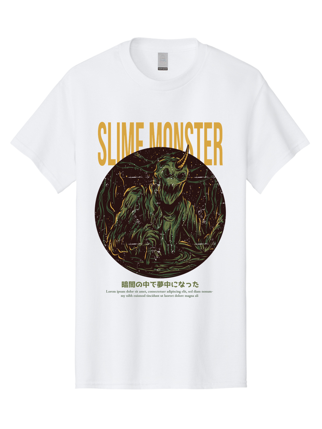 Slime-Monster Men'S Graphic Tee, 100% Cotton, Comfortable Casual Summer Wear, Machine Washable, Slime Monster, Fantasy Creature, Cartoon Illustration, Monster With Horn, Mysterious Being, Dark Forest, Eerie Atmosphere, Mystical Art, Aac175