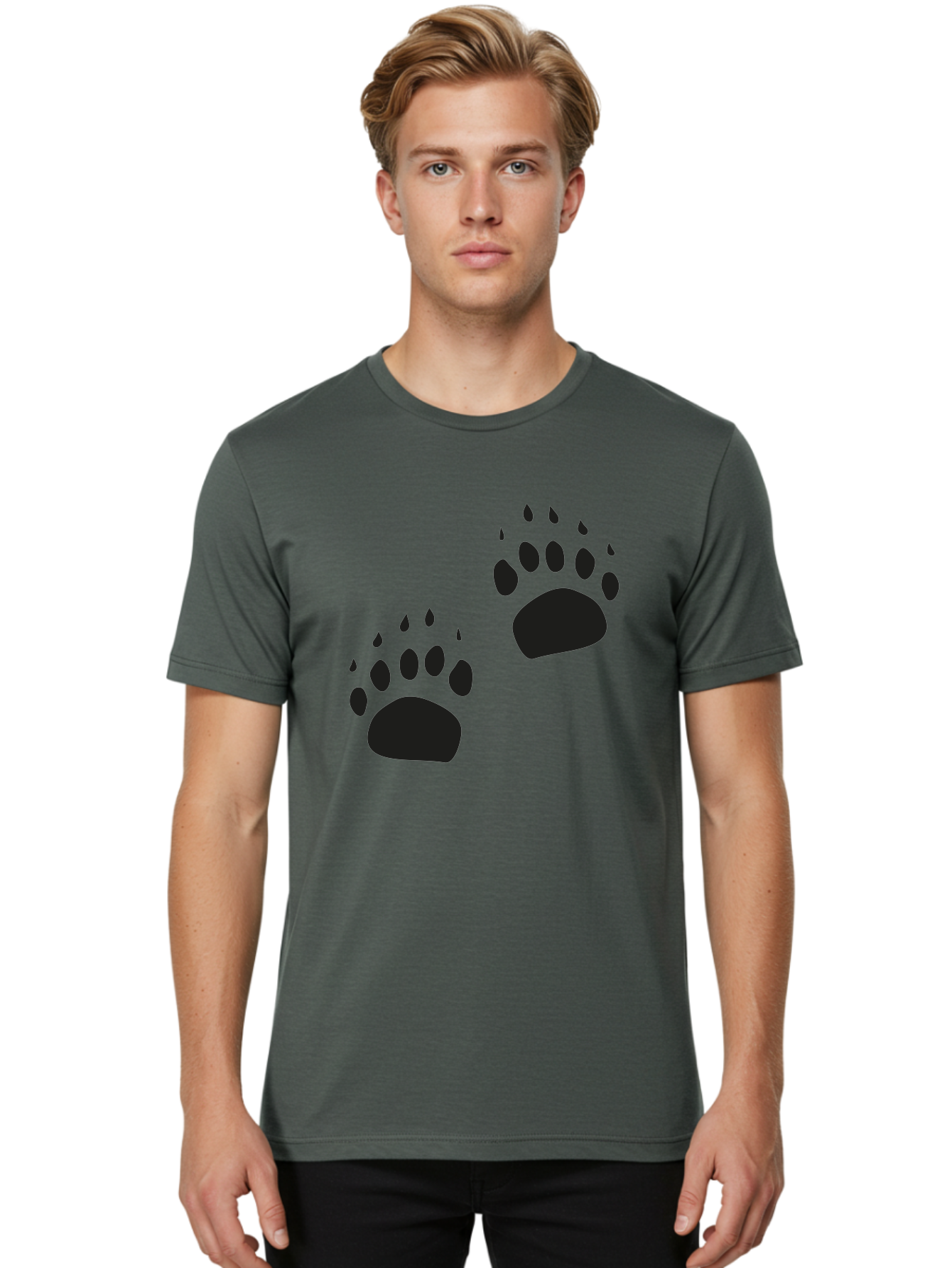Bear-Footprints Men'S Graphic Tee, 100% Cotton, Comfortable Casual Summer Wear, Machine Washable, Bear Footprints, Wildlife Tracking, Animal Silhouettes, Forest Creatures, Wild Animal Signs, Footprints In The Wild, Wildlife Exploration Aac178