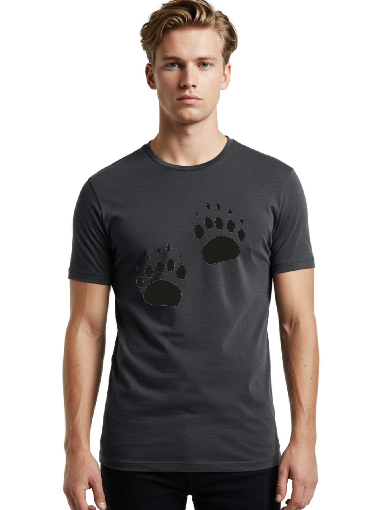 Bear-Footprints Men'S Graphic Tee, 100% Cotton, Comfortable Casual Summer Wear, Machine Washable, Bear Footprints, Wildlife Tracking, Animal Silhouettes, Forest Creatures, Wild Animal Signs, Footprints In The Wild, Wildlife Exploration Aac178
