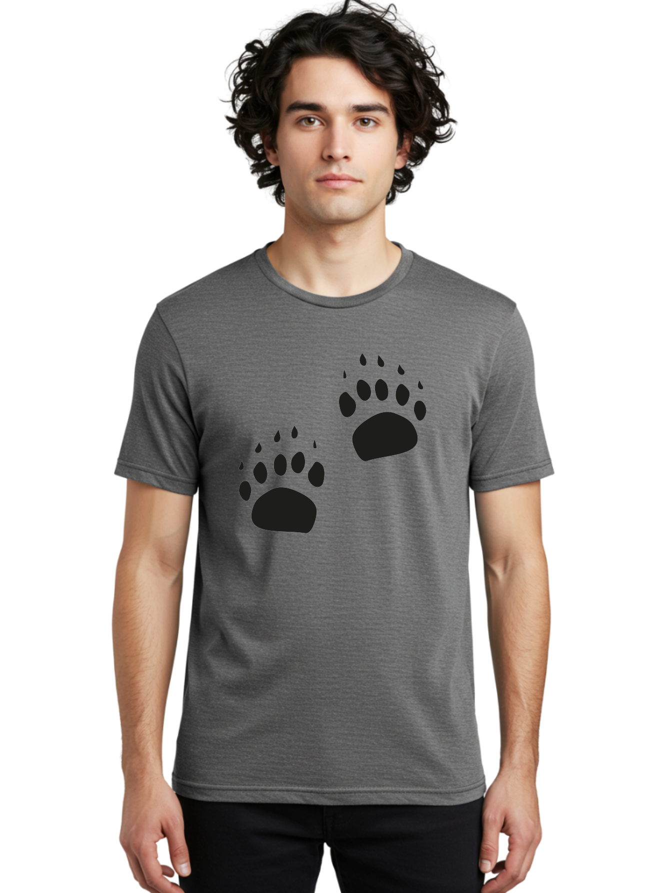 Bear-Footprints Men'S Graphic Tee, 100% Cotton, Comfortable Casual Summer Wear, Machine Washable, Bear Footprints, Wildlife Tracking, Animal Silhouettes, Forest Creatures, Wild Animal Signs, Footprints In The Wild, Wildlife Exploration Aac178