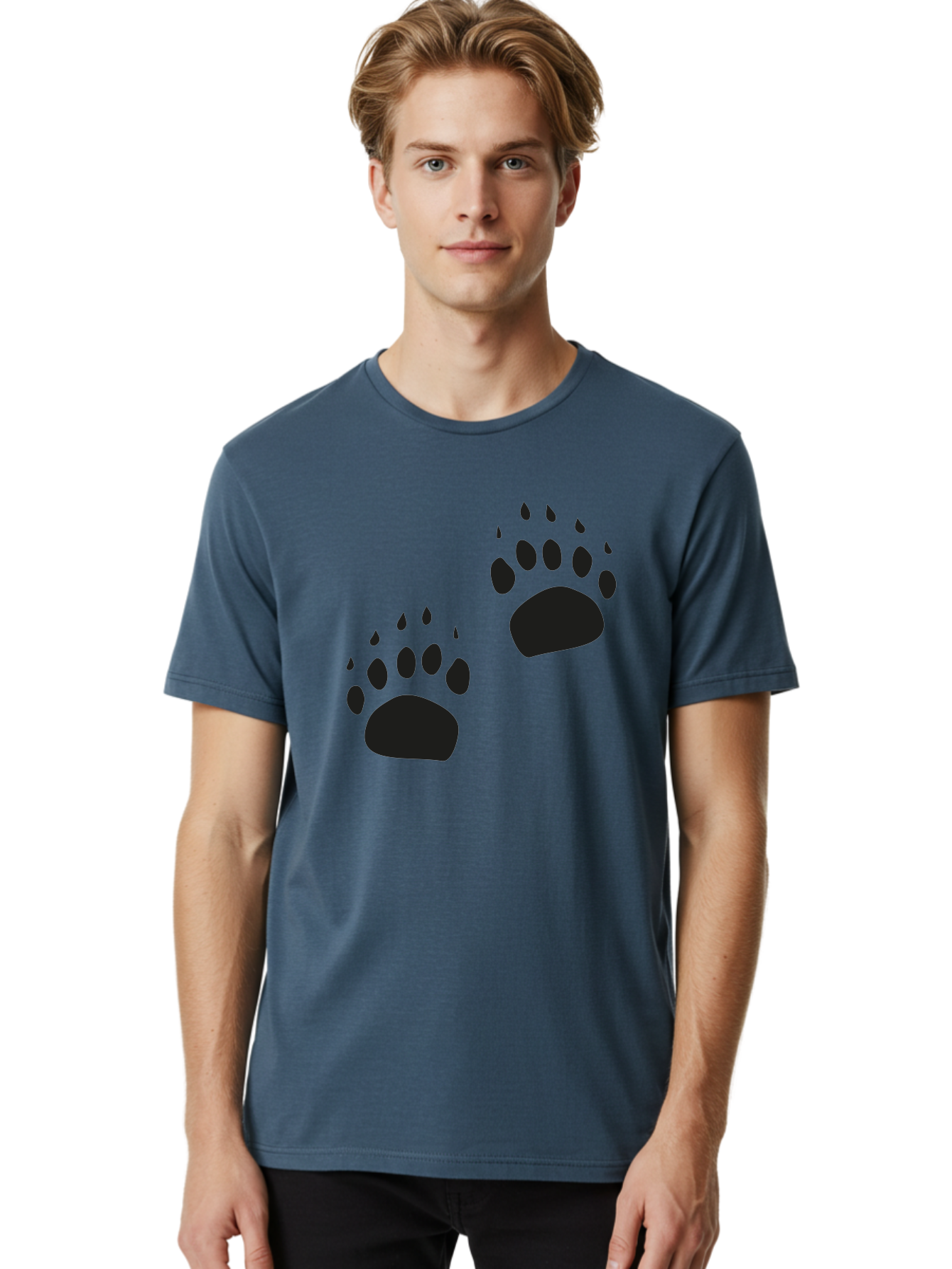 Bear-Footprints Men'S Graphic Tee, 100% Cotton, Comfortable Casual Summer Wear, Machine Washable, Bear Footprints, Wildlife Tracking, Animal Silhouettes, Forest Creatures, Wild Animal Signs, Footprints In The Wild, Wildlife Exploration Aac178