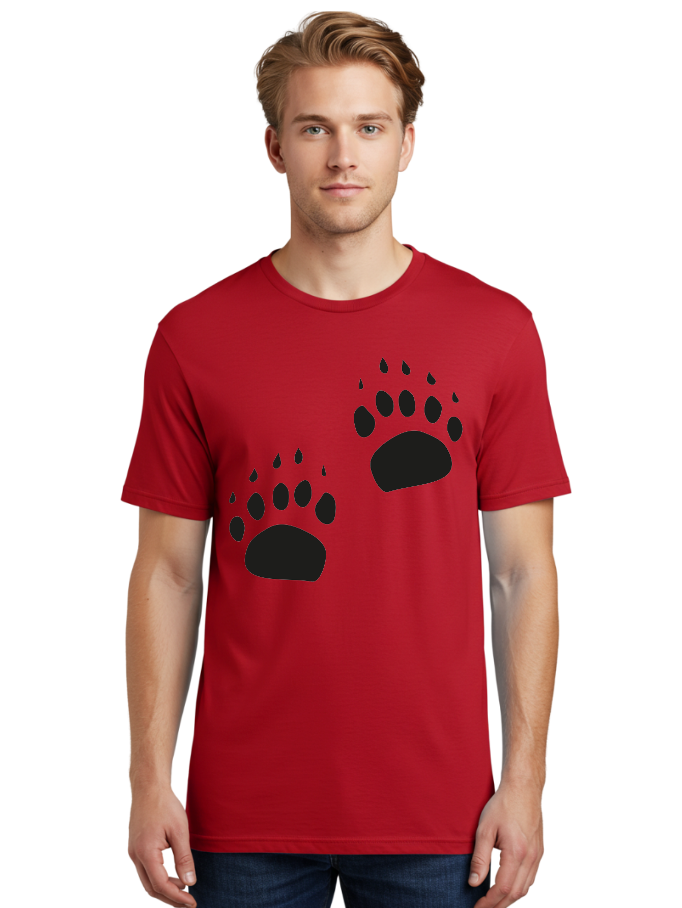 Bear-Footprints Men'S Graphic Tee, 100% Cotton, Comfortable Casual Summer Wear, Machine Washable, Bear Footprints, Wildlife Tracking, Animal Silhouettes, Forest Creatures, Wild Animal Signs, Footprints In The Wild, Wildlife Exploration Aac178