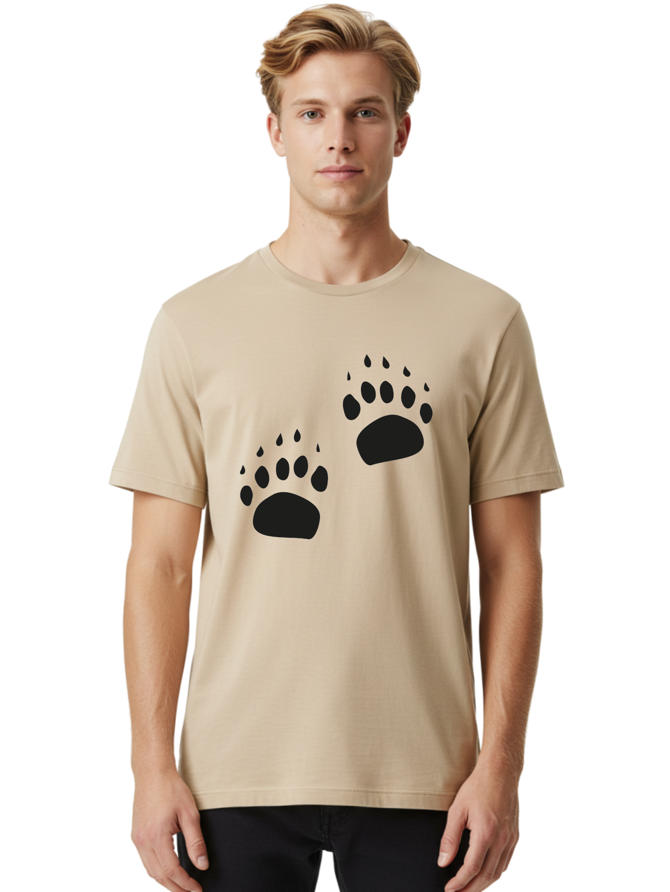 Bear-Footprints Men'S Graphic Tee, 100% Cotton, Comfortable Casual Summer Wear, Machine Washable, Bear Footprints, Wildlife Tracking, Animal Silhouettes, Forest Creatures, Wild Animal Signs, Footprints In The Wild, Wildlife Exploration Aac178