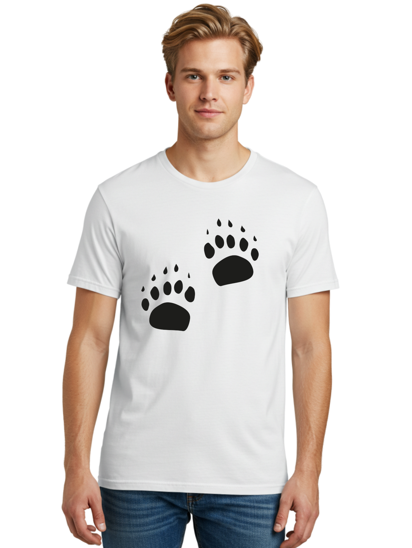 Bear-Footprints Men'S Graphic Tee, 100% Cotton, Comfortable Casual Summer Wear, Machine Washable, Bear Footprints, Wildlife Tracking, Animal Silhouettes, Forest Creatures, Wild Animal Signs, Footprints In The Wild, Wildlife Exploration Aac178