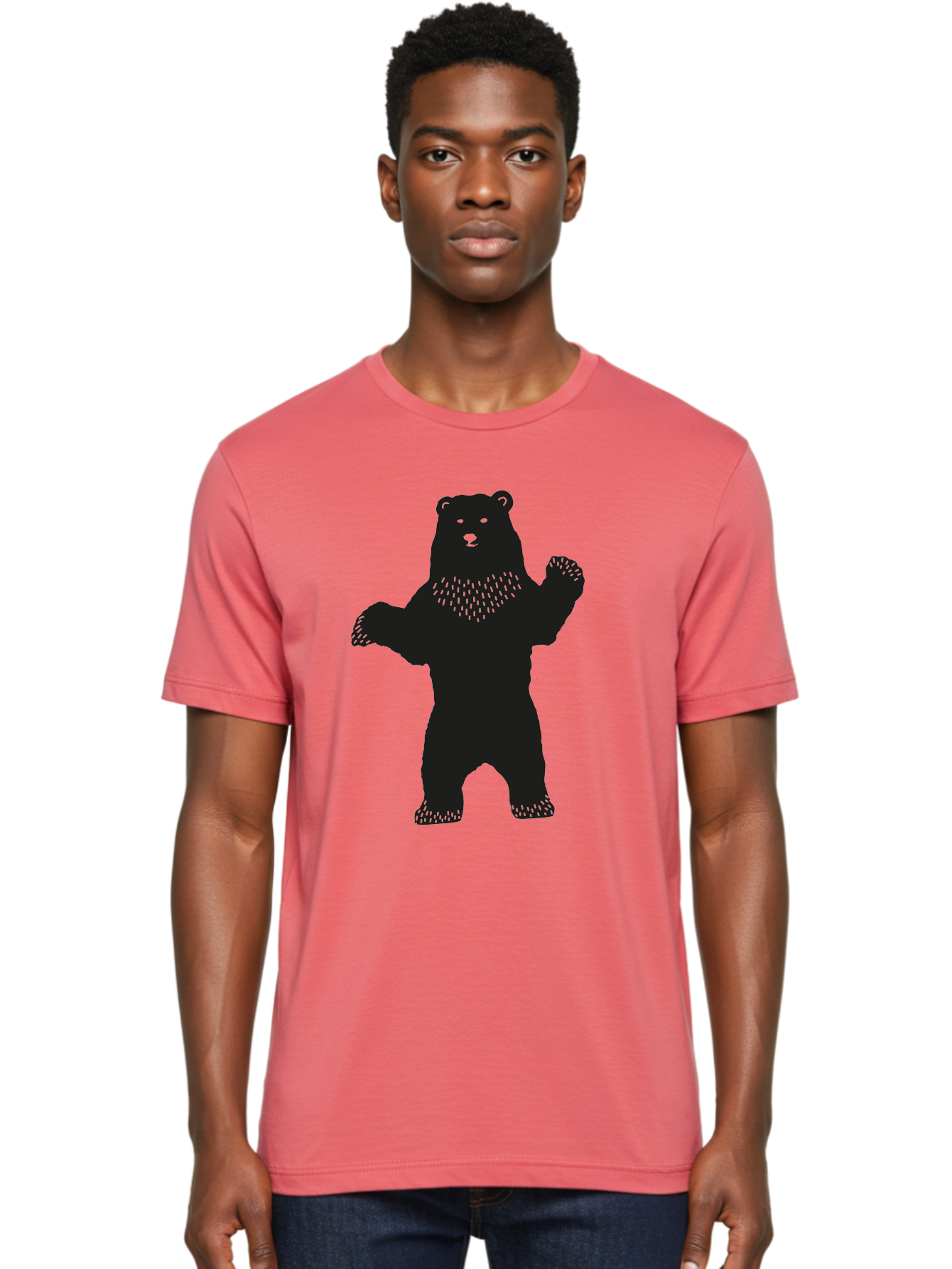 Bear Men'S Graphic Tee, 100% Cotton, Comfortable Casual Summer Wear, Machine Washable, Bear Silhouette, Wildlife, Black Bear, Minimalist Art, Simplistic Design, Standing Bear, Bold Graphics, Wild Animal Aac179