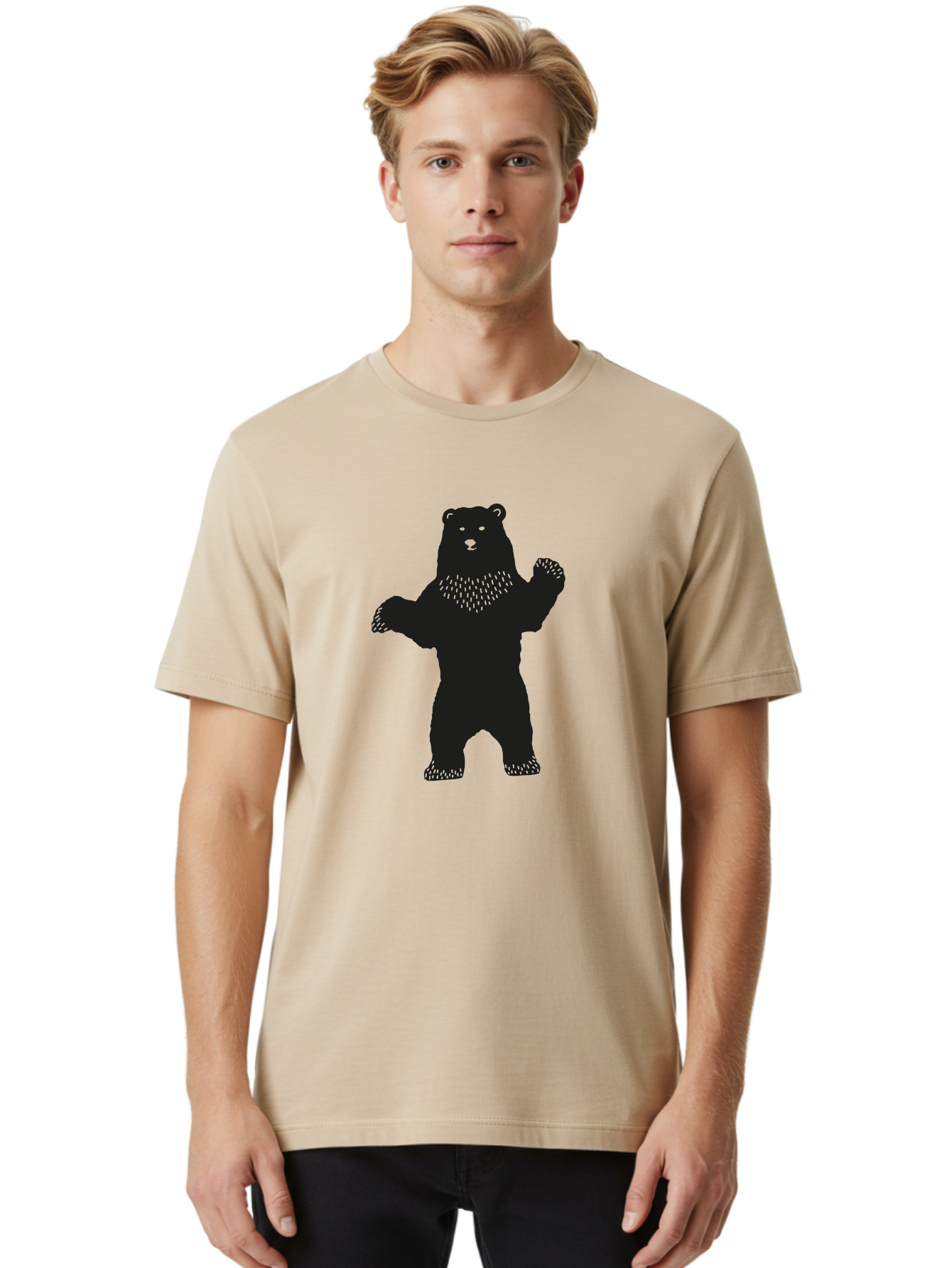 Bear Men'S Graphic Tee, 100% Cotton, Comfortable Casual Summer Wear, Machine Washable, Bear Silhouette, Wildlife, Black Bear, Minimalist Art, Simplistic Design, Standing Bear, Bold Graphics, Wild Animal Aac179