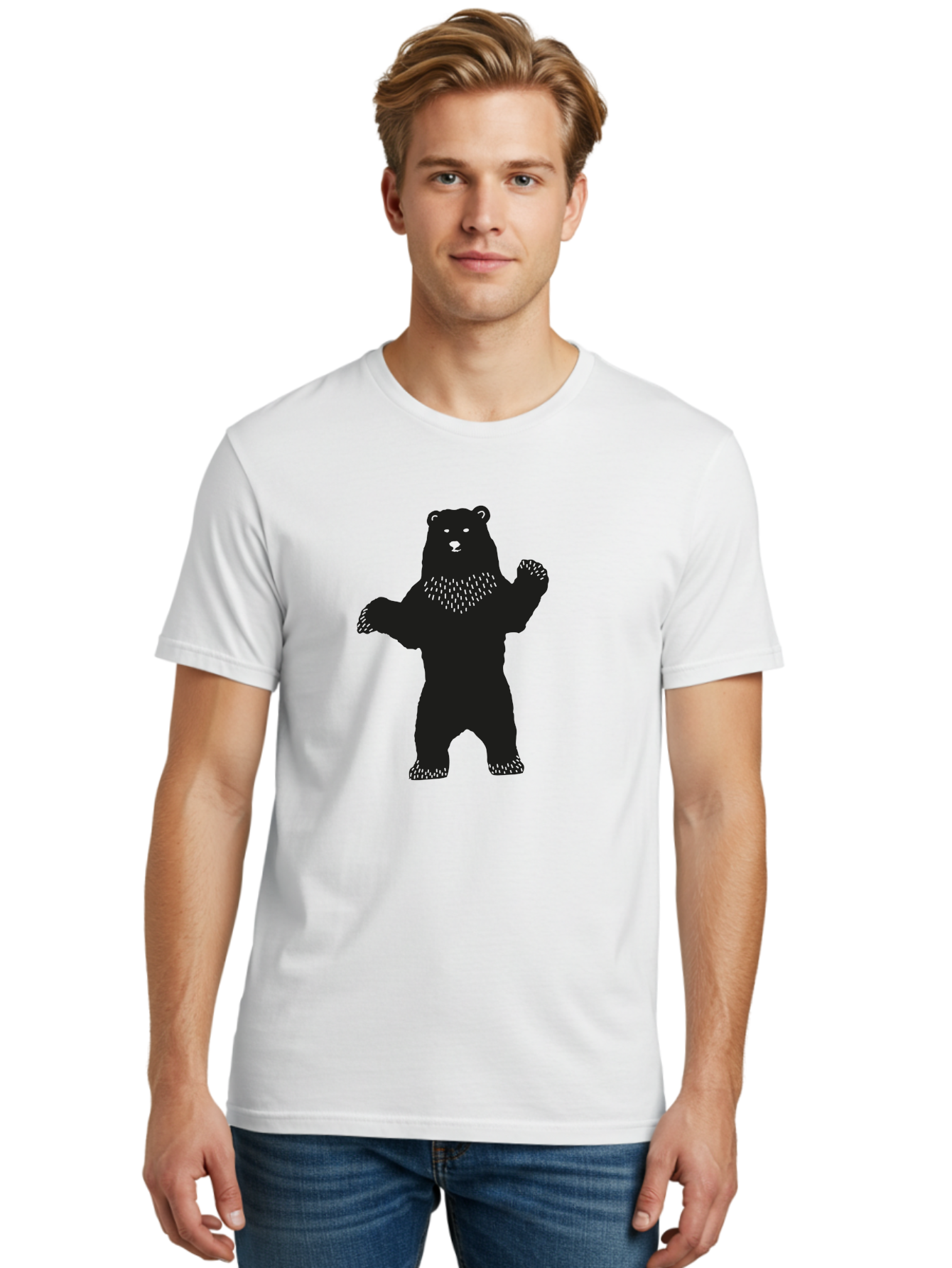Bear Men'S Graphic Tee, 100% Cotton, Comfortable Casual Summer Wear, Machine Washable, Bear Silhouette, Wildlife, Black Bear, Minimalist Art, Simplistic Design, Standing Bear, Bold Graphics, Wild Animal Aac179