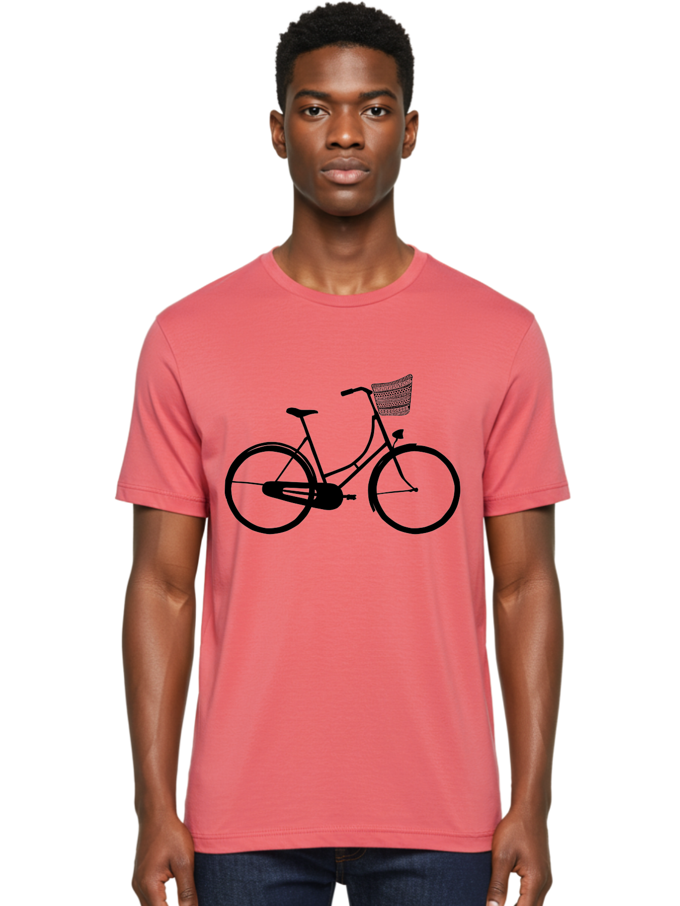 Bicycle-Silhouette Men'S Graphic Tee, 100% Cotton, Comfortable Casual Summer Wear, Machine Washable, Vintage Bicycle, Bike With Basket, Classic Cycling, Outdoor Recreation, Eco-Friendly Transportation, Leisurely Ride, Bicycle Silhouette Aac180