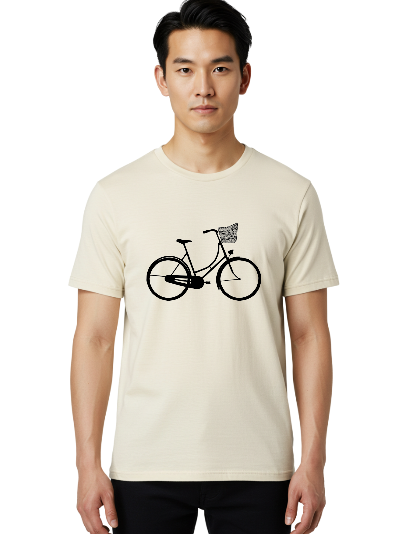 Bicycle-Silhouette Men'S Graphic Tee, 100% Cotton, Comfortable Casual Summer Wear, Machine Washable, Vintage Bicycle, Bike With Basket, Classic Cycling, Outdoor Recreation, Eco-Friendly Transportation, Leisurely Ride, Bicycle Silhouette Aac180
