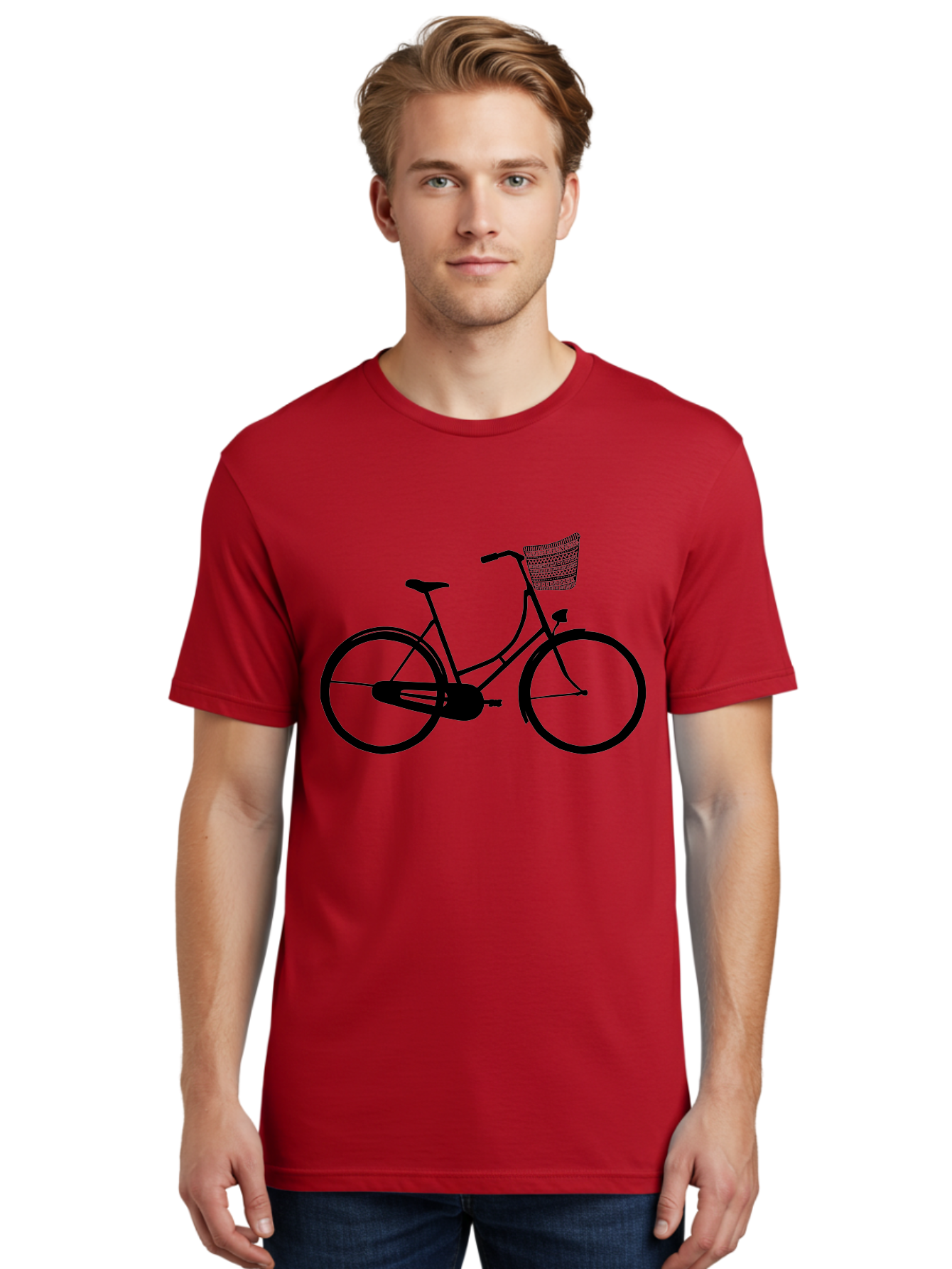 Bicycle-Silhouette Men'S Graphic Tee, 100% Cotton, Comfortable Casual Summer Wear, Machine Washable, Vintage Bicycle, Bike With Basket, Classic Cycling, Outdoor Recreation, Eco-Friendly Transportation, Leisurely Ride, Bicycle Silhouette Aac180