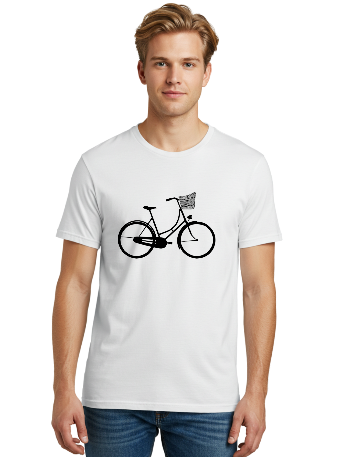 Bicycle-Silhouette Men'S Graphic Tee, 100% Cotton, Comfortable Casual Summer Wear, Machine Washable, Vintage Bicycle, Bike With Basket, Classic Cycling, Outdoor Recreation, Eco-Friendly Transportation, Leisurely Ride, Bicycle Silhouette Aac180