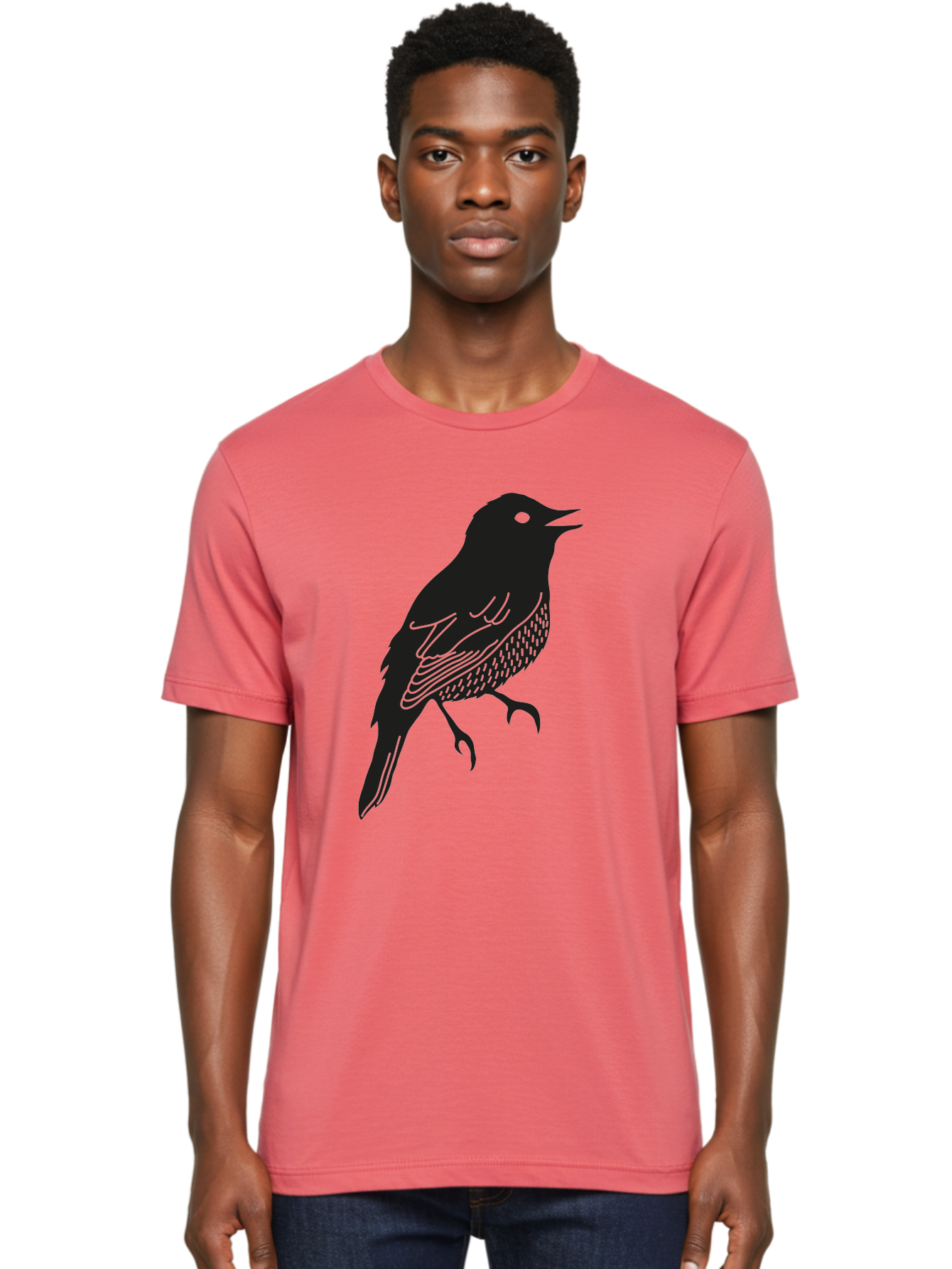 Bird-Silhouette-1 Men'S Graphic Tee, 100% Cotton, Comfortable Casual Summer Wear, Machine Washable, Silhouette Of A Bird, Bird In Flight, Graphic Illustration, Wildlife Art, Nature Design, Feathered Friend, Bird Watching Aac181