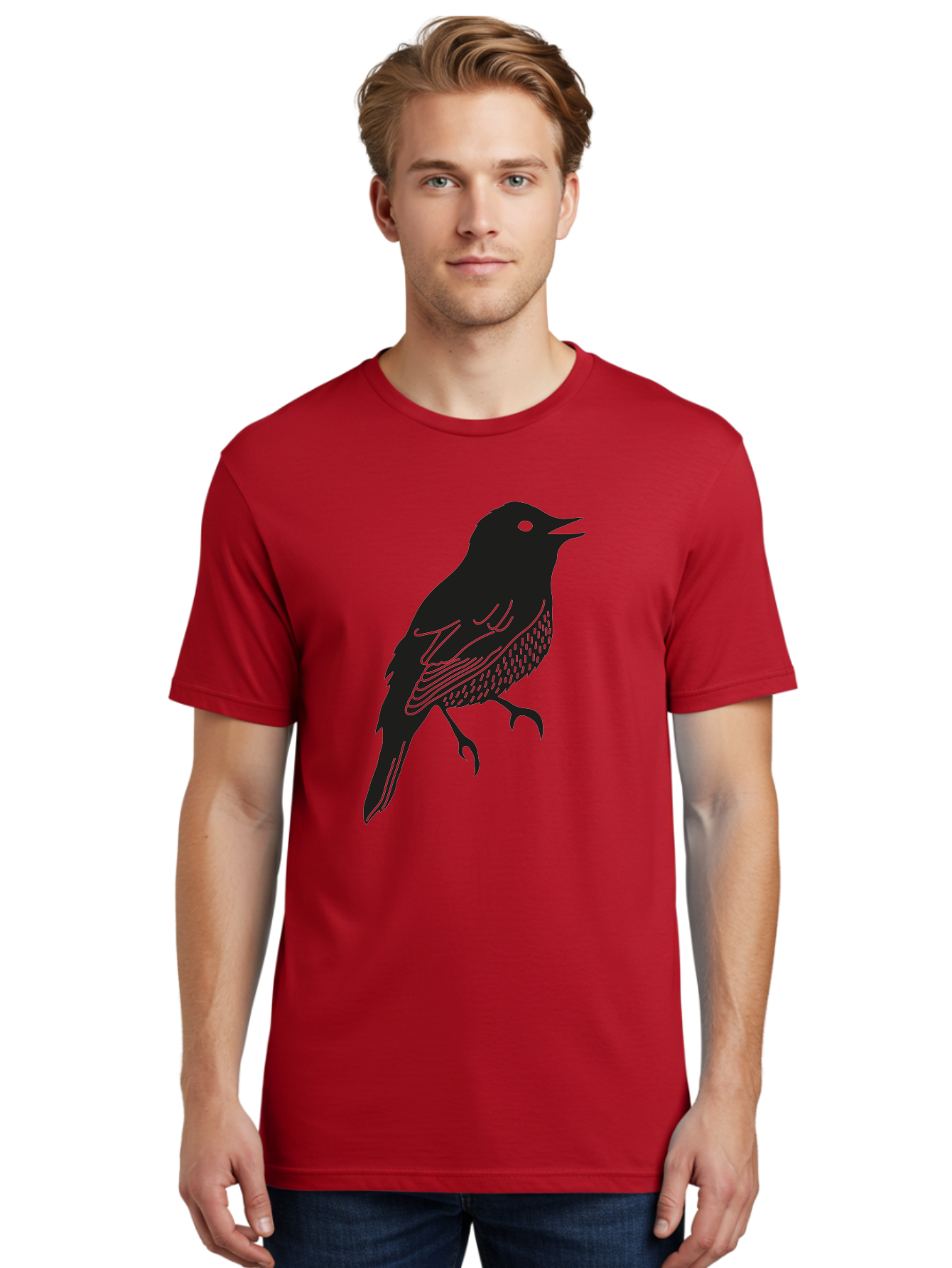 Bird-Silhouette-1 Men'S Graphic Tee, 100% Cotton, Comfortable Casual Summer Wear, Machine Washable, Silhouette Of A Bird, Bird In Flight, Graphic Illustration, Wildlife Art, Nature Design, Feathered Friend, Bird Watching Aac181