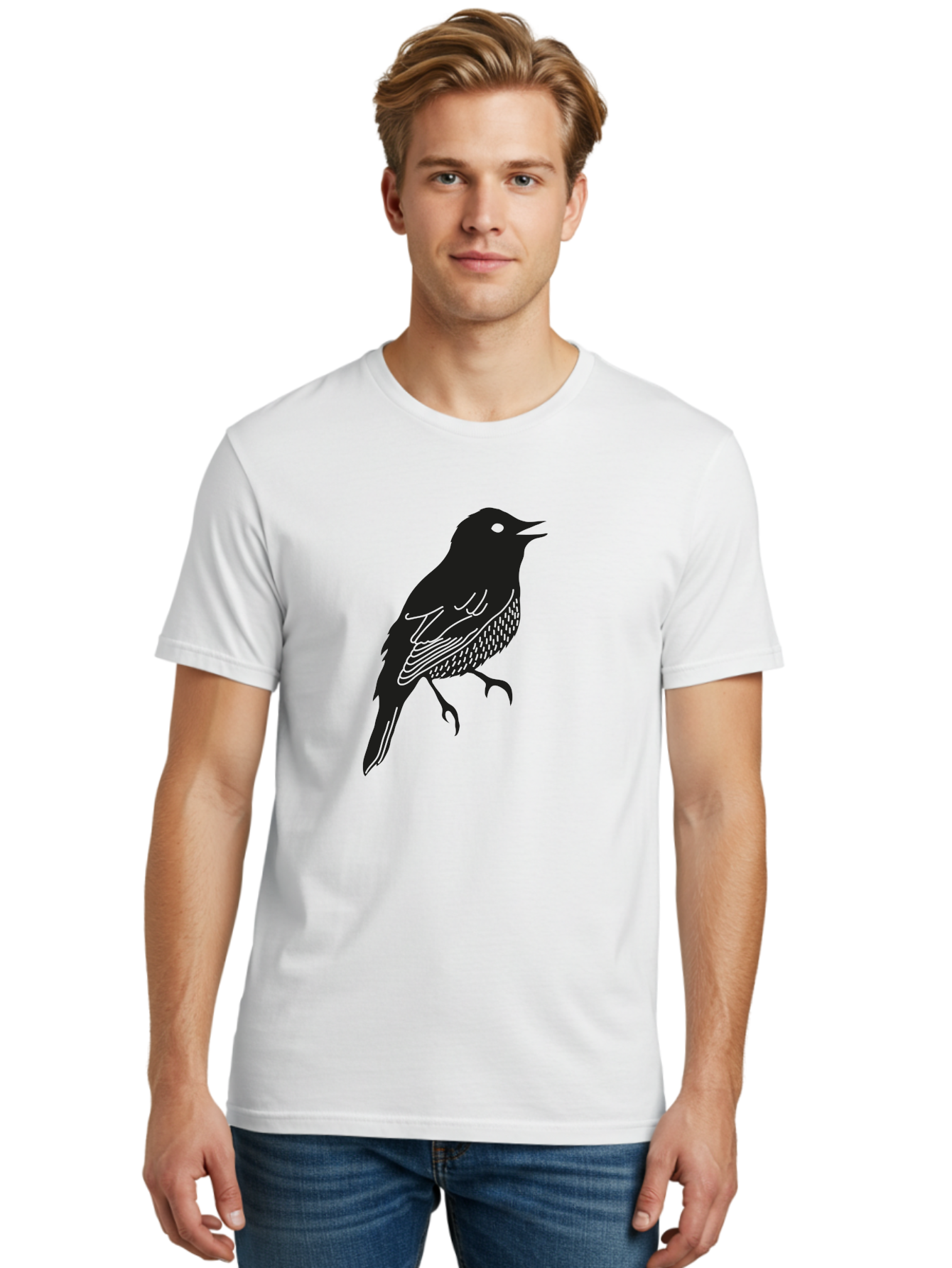 Bird-Silhouette-1 Men'S Graphic Tee, 100% Cotton, Comfortable Casual Summer Wear, Machine Washable, Silhouette Of A Bird, Bird In Flight, Graphic Illustration, Wildlife Art, Nature Design, Feathered Friend, Bird Watching Aac181
