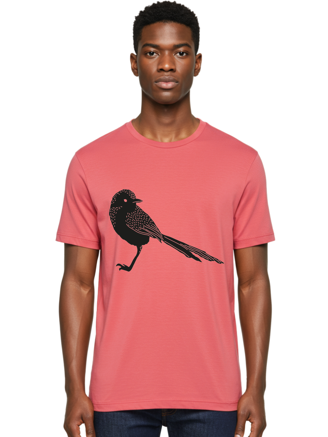 Bird-Silhouette-2 Men'S Graphic Tee, 100% Cotton, Comfortable Casual Summer Wear, Machine Washable, Bird Silhouette, Avian Icon, Minimalist Design, Simple Shape, Nature-Inspired, Wildlife Illustration, Bird Watching, Ornithology Aac182