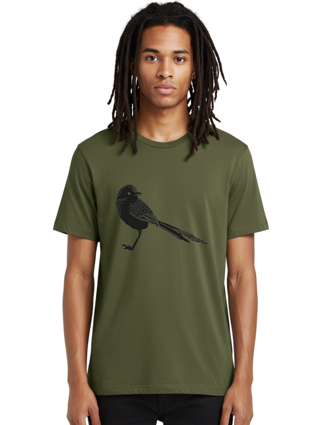 Bird-Silhouette-2 Men'S Graphic Tee, 100% Cotton, Comfortable Casual Summer Wear, Machine Washable, Bird Silhouette, Avian Icon, Minimalist Design, Simple Shape, Nature-Inspired, Wildlife Illustration, Bird Watching, Ornithology Aac182