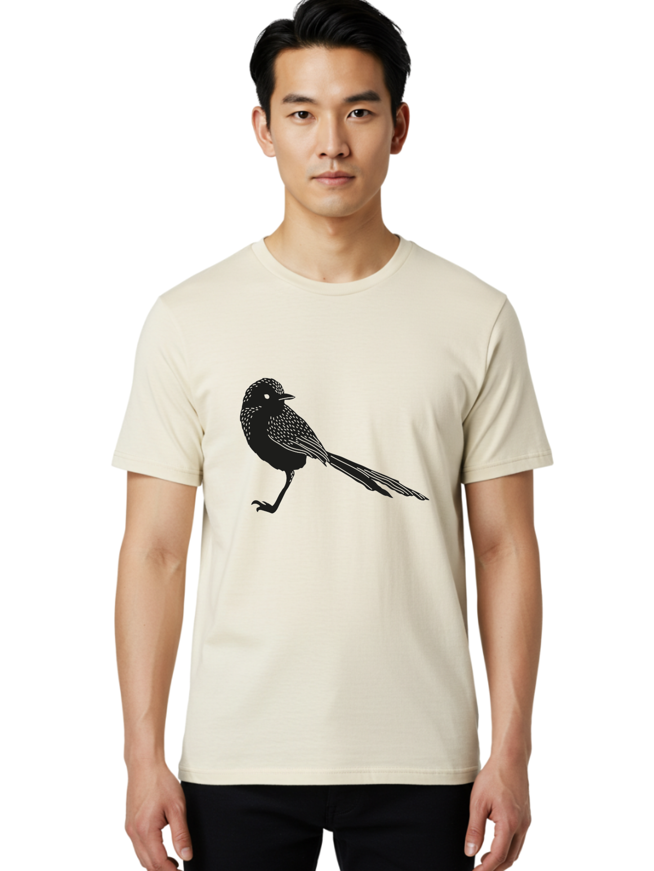 Bird-Silhouette-2 Men'S Graphic Tee, 100% Cotton, Comfortable Casual Summer Wear, Machine Washable, Bird Silhouette, Avian Icon, Minimalist Design, Simple Shape, Nature-Inspired, Wildlife Illustration, Bird Watching, Ornithology Aac182