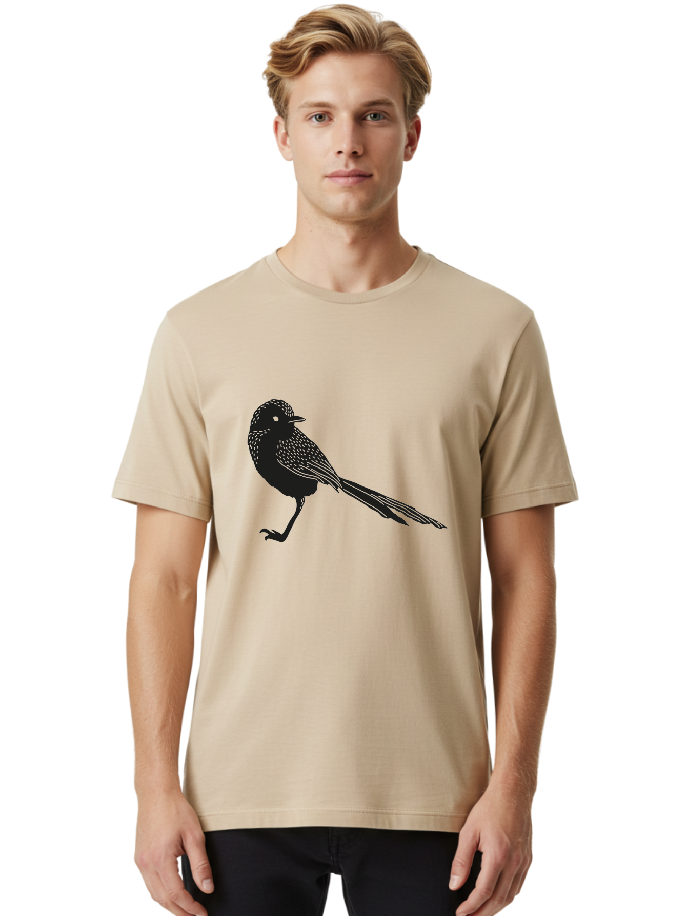 Bird-Silhouette-2 Men'S Graphic Tee, 100% Cotton, Comfortable Casual Summer Wear, Machine Washable, Bird Silhouette, Avian Icon, Minimalist Design, Simple Shape, Nature-Inspired, Wildlife Illustration, Bird Watching, Ornithology Aac182