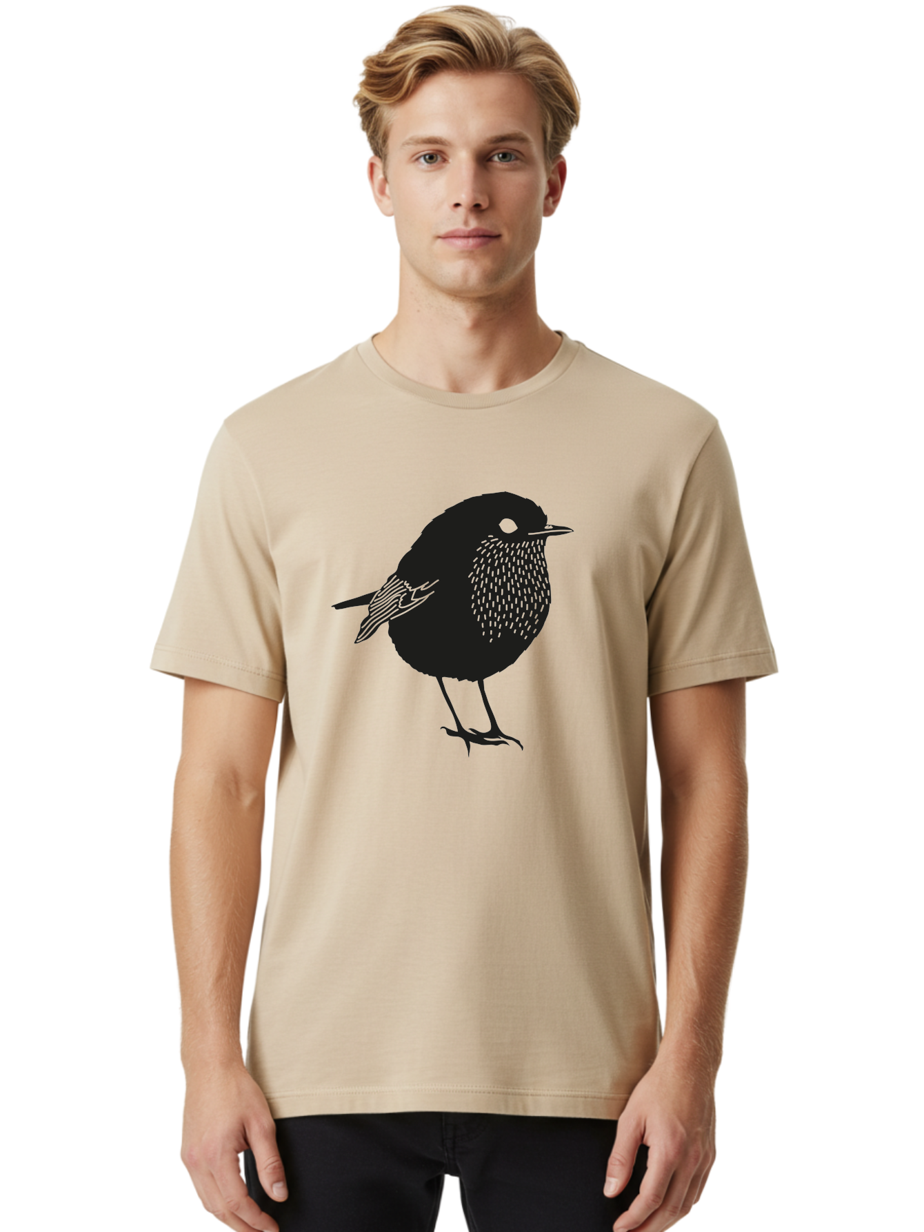 Bird-Silhouette-3 Men'S Graphic Tee, 100% Cotton, Comfortable Casual Summer Wear, Machine Washable, Black Bird Silhouette, Minimalist Design, Bird Illustration, Simple Art, Wildlife Graphic, Modern Illustration, Small Bird, Black Feathers Aac183