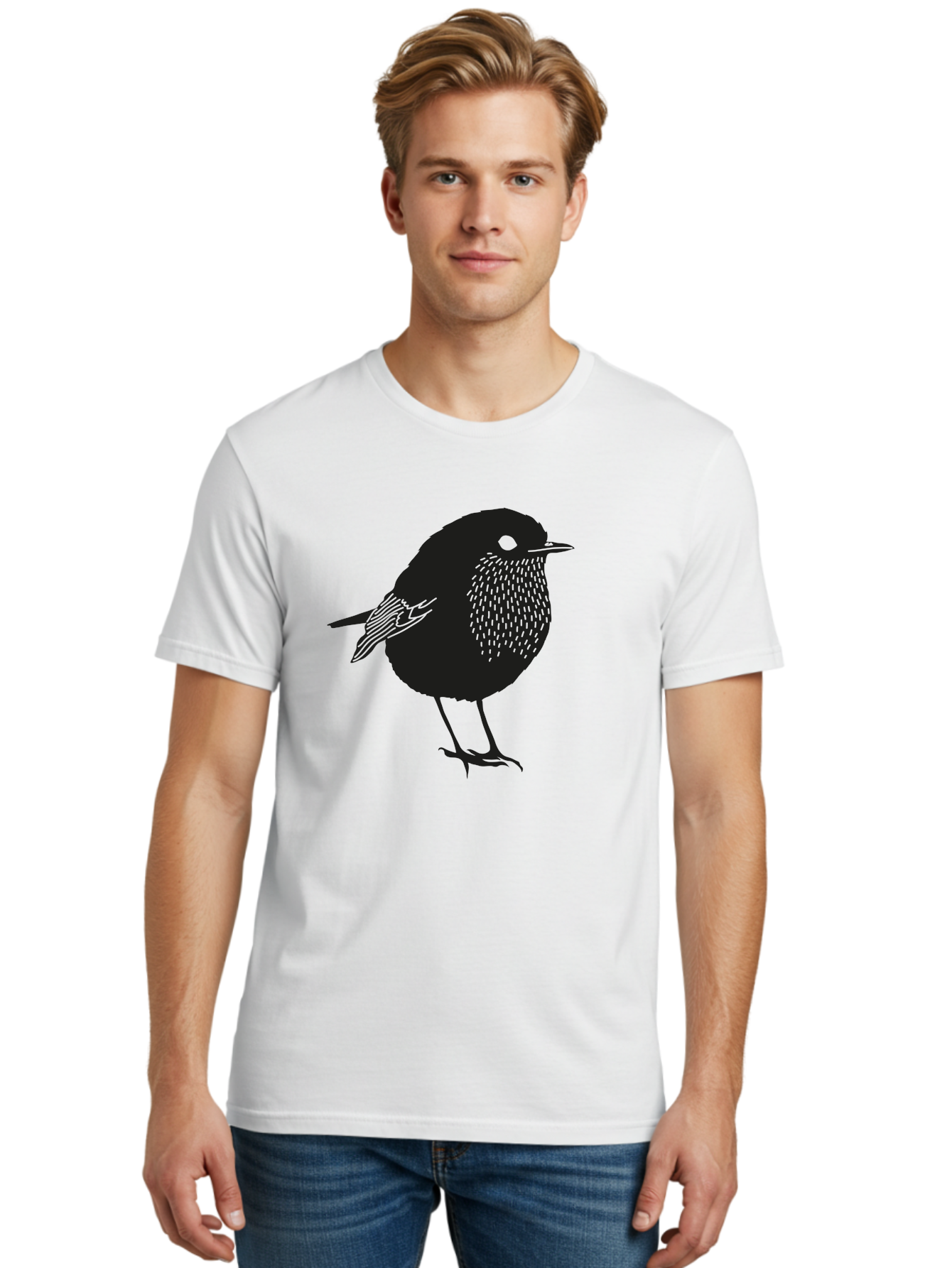 Bird-Silhouette-3 Men'S Graphic Tee, 100% Cotton, Comfortable Casual Summer Wear, Machine Washable, Black Bird Silhouette, Minimalist Design, Bird Illustration, Simple Art, Wildlife Graphic, Modern Illustration, Small Bird, Black Feathers Aac183