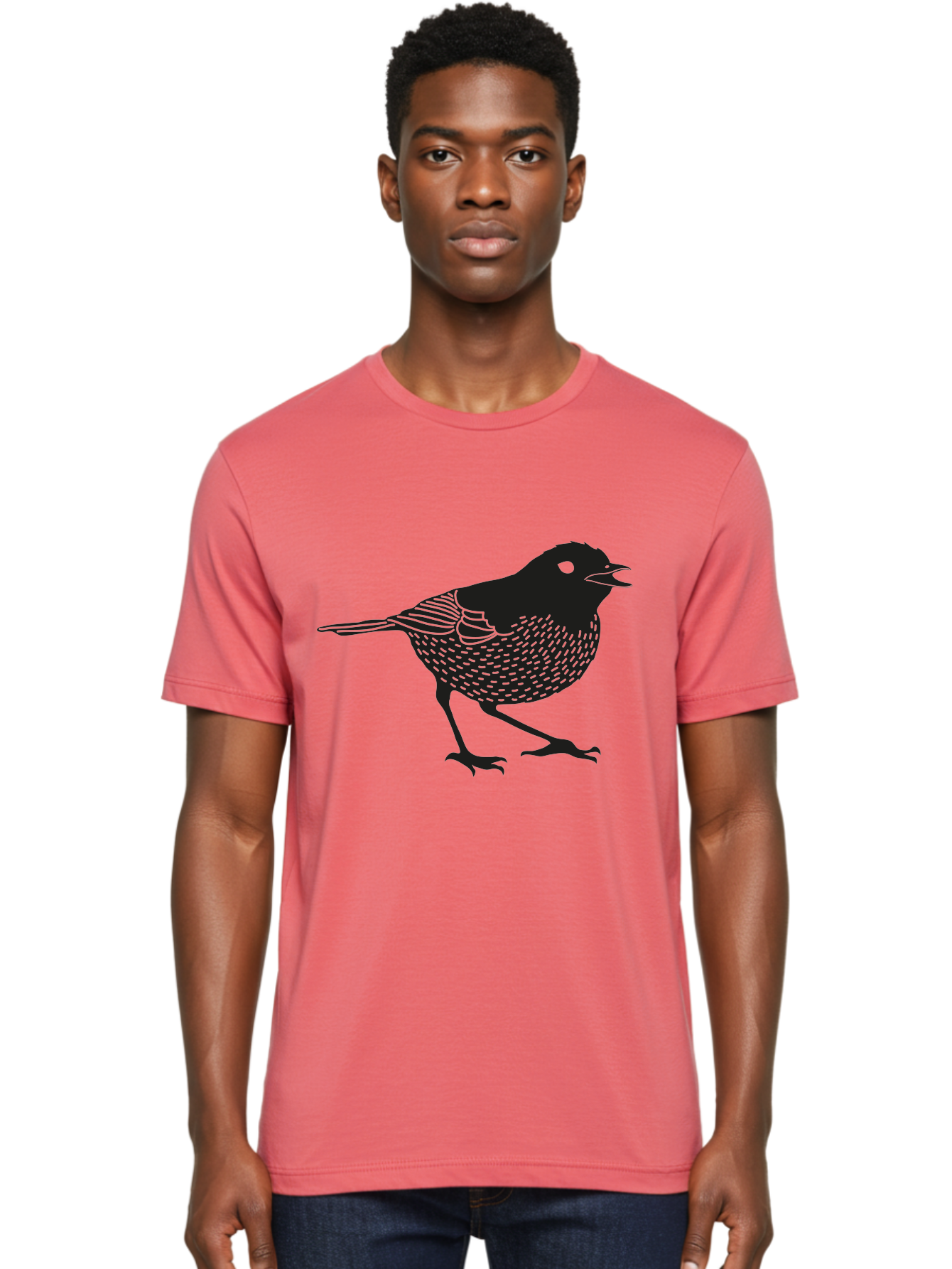 Bird-Silhouette Men'S Graphic Tee, 100% Cotton, Comfortable Casual Summer Wear, Machine Washable, Black Bird Silhouette, Graphic Illustration, Bird In Flight, Wildlife Art, Minimalist Design, Birdwatching, Ornithology Aac184